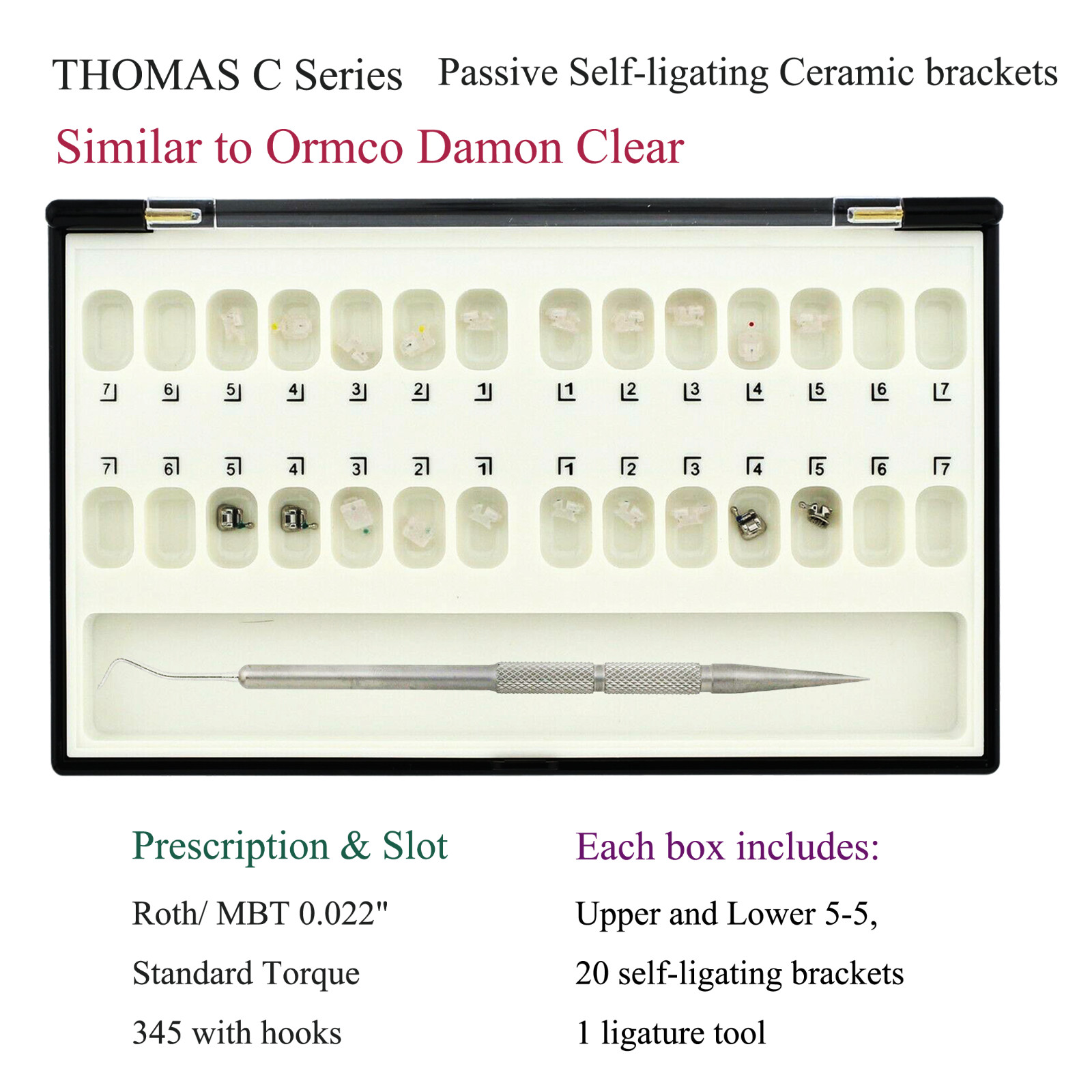 Orthodontic Damon Clear Self Ligating Brackets Ceramic Braces Roth MBT 022 345H