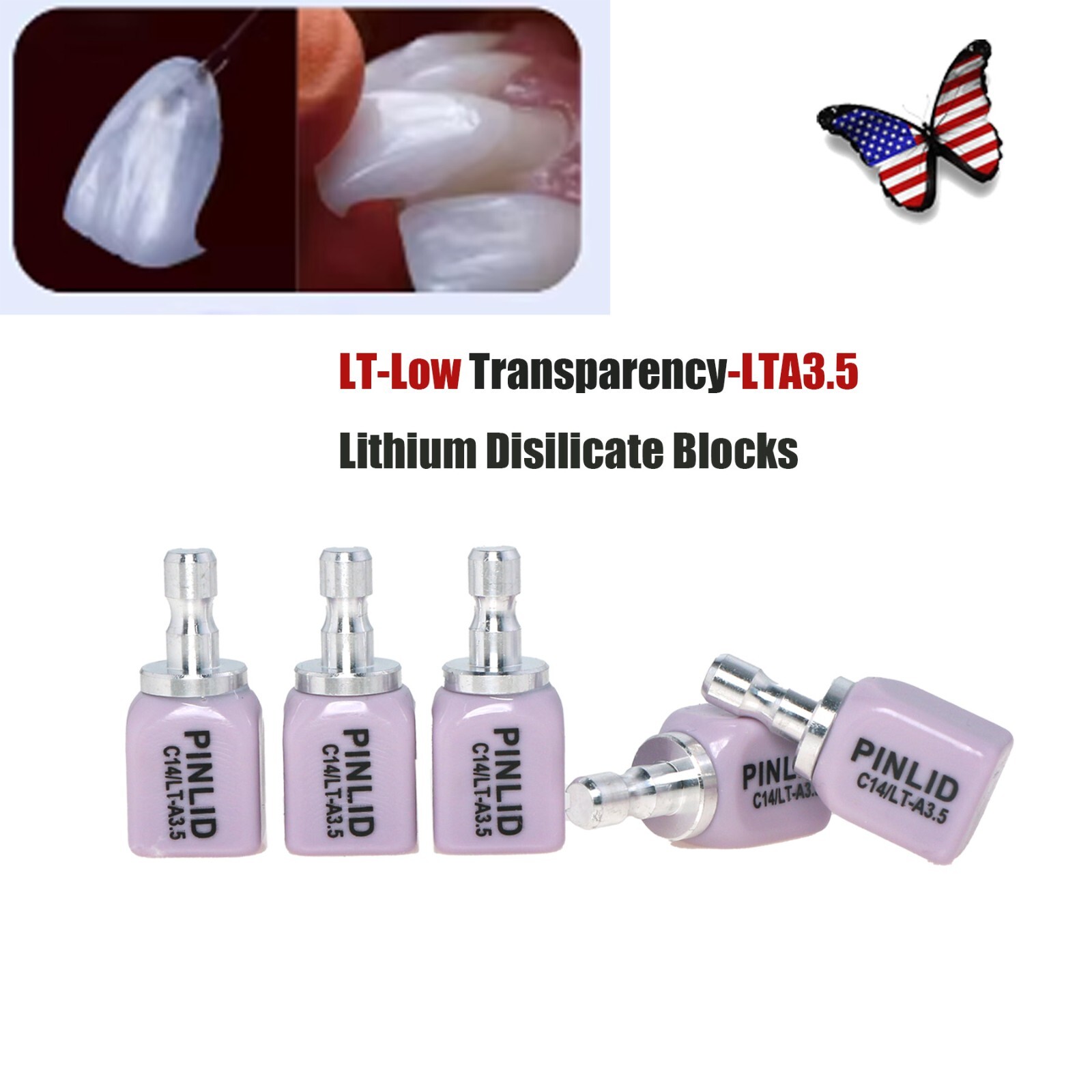 US Dental C14 Glass Ceramic Lithium Dislicate Blocks Cerec CAD CAM Emax 5Pcs/Box