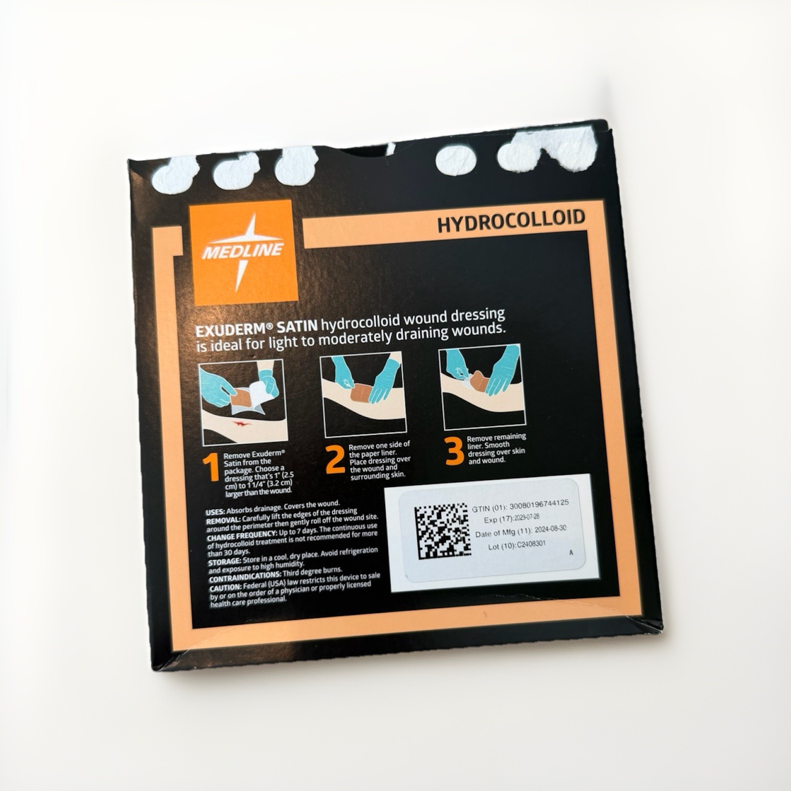 Medline Exuderm Satin Hydrocolloid Dressing 4×4 Square 10 Sterile MSC6444