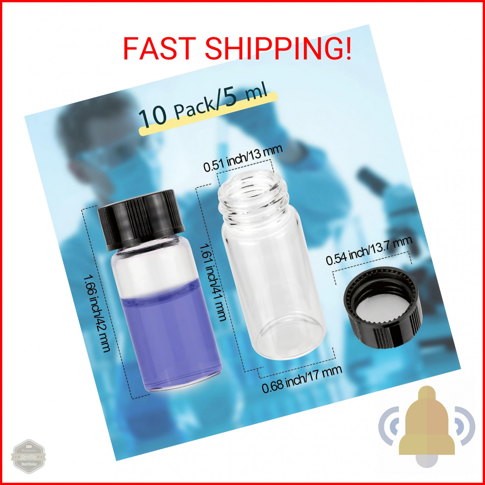 JIUWU 10 Pack 5ml Clear Glass Vials with Screw Caps, Small Refillable Sample Bot
