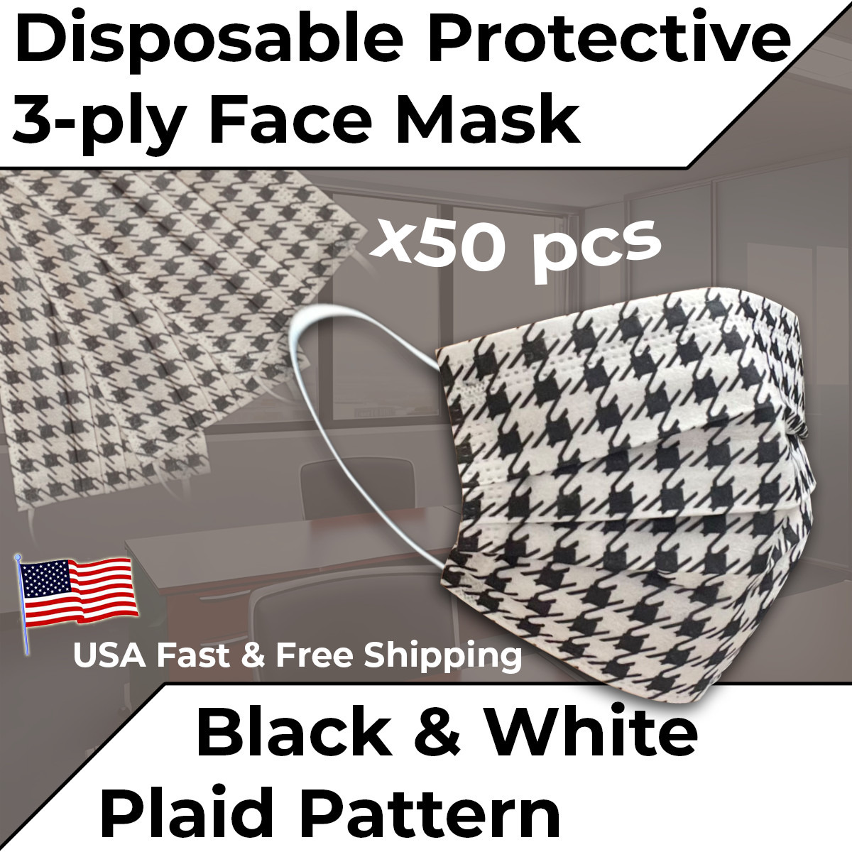 3-ply Face Masks With Pattern Design Mouth Cover Mask Surgical Disposable Black