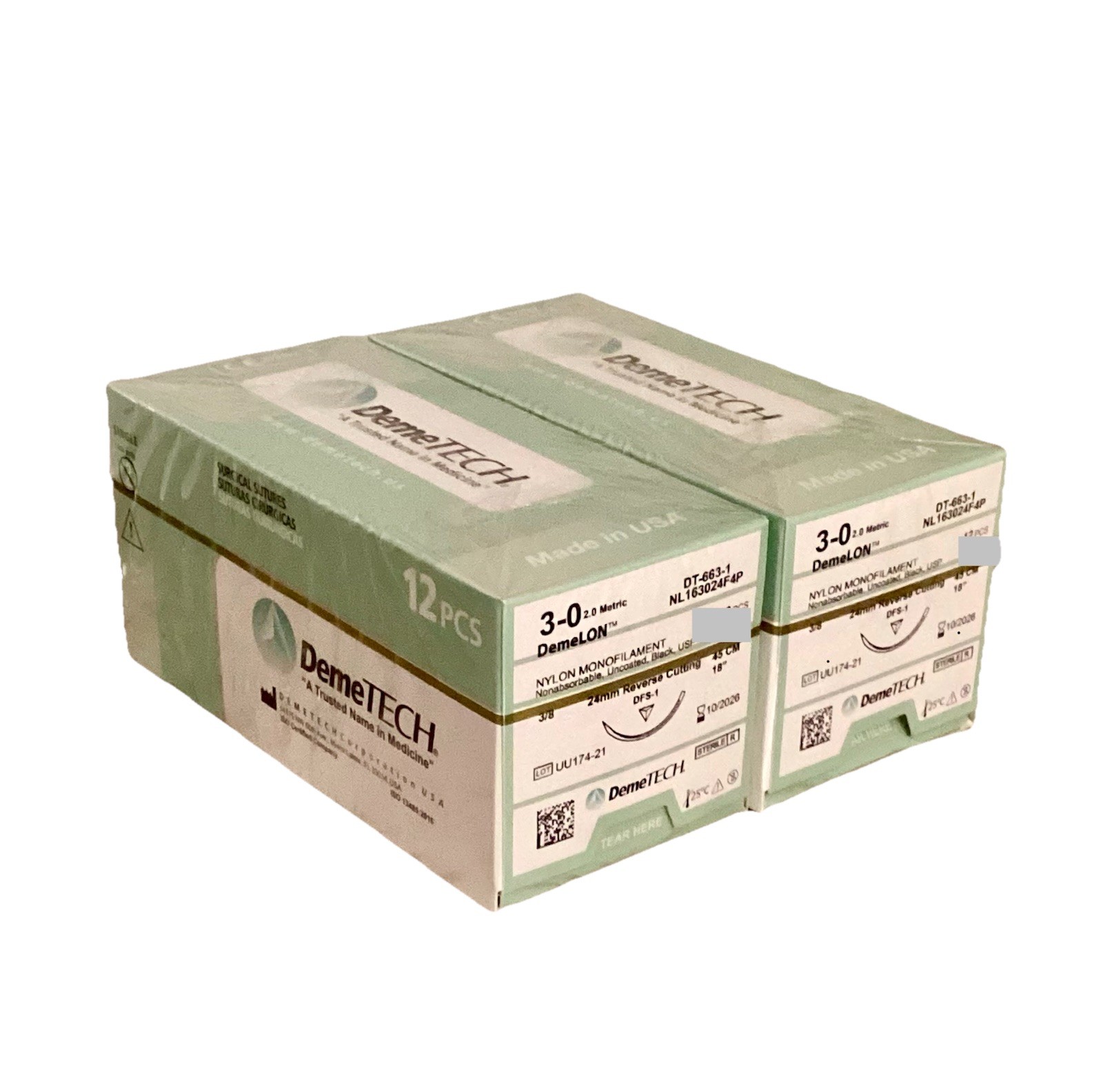 DemeLON 3-0 Nylon Sutures 24ct Bulk Lot 18” DFS-1 24mm RC EXP 10/2026 NEW SEALED