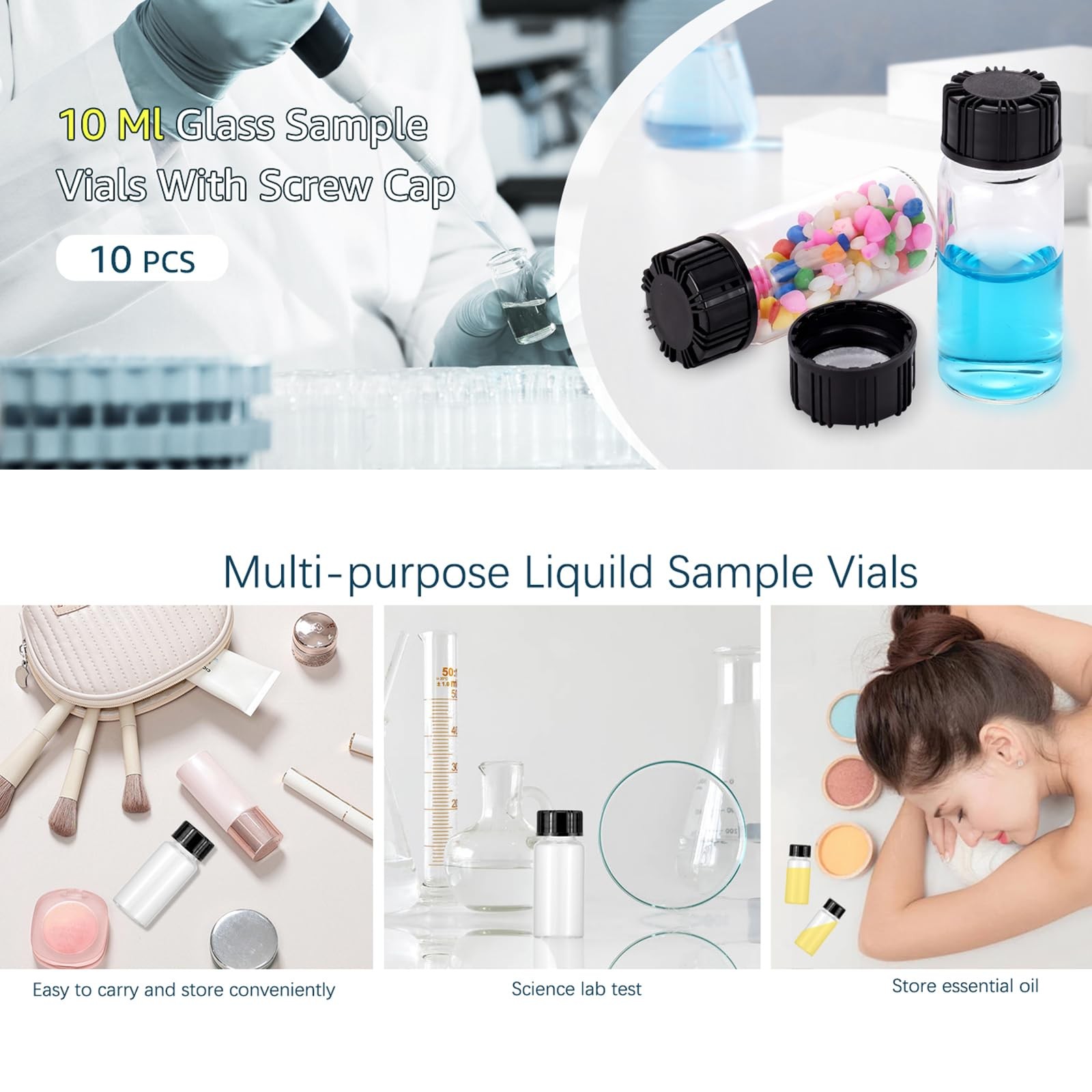 10 Pack Glass Vials10 Ml Glass Bottle With Screw Capssmall Vials For Essential O