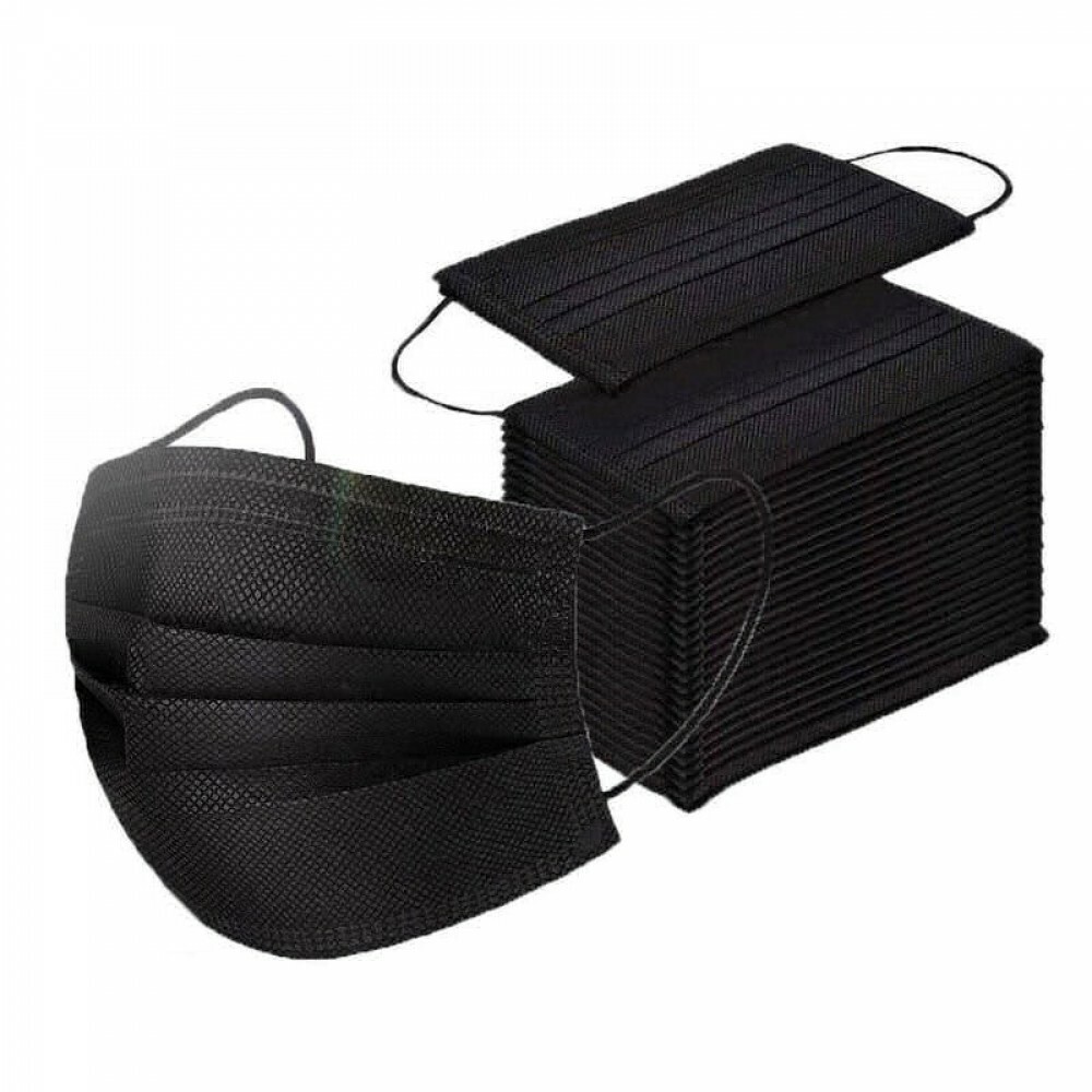 Disposable Face Masks Earloop Black 3-Ply Unisex Mouth & Nose Cover 50
