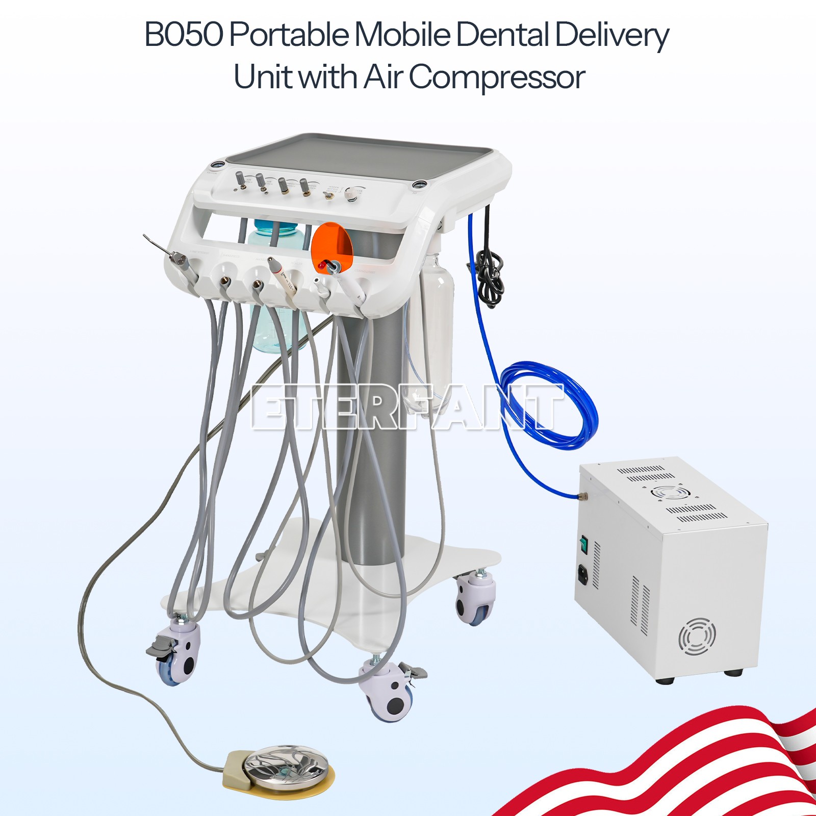 Dental Portable Mobile Delivery Unit 4 Holes with Air Compressor Suction System