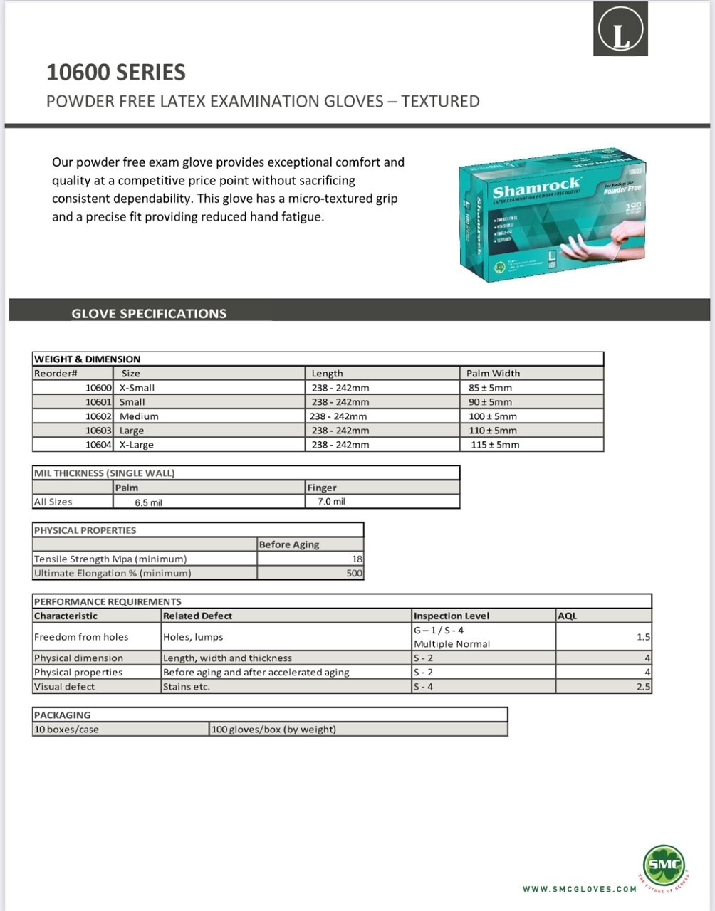 Shamrock Examination Extended Cuff Latex Glove 1000 PCS series 10600 7 MIL