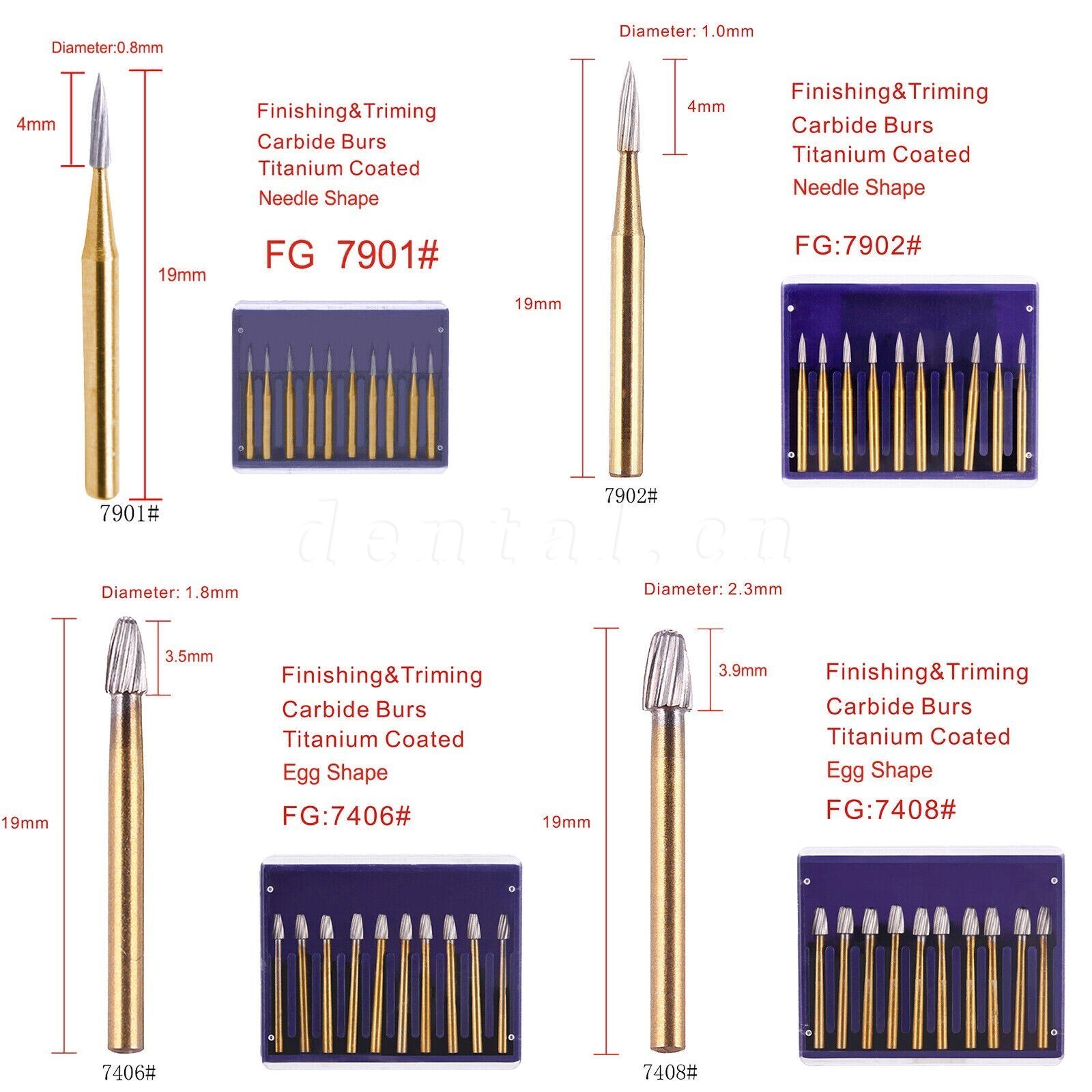 10x Dental Trimming Finishing Polishing Gold Carbide Bur High Speed FG 1.6mm