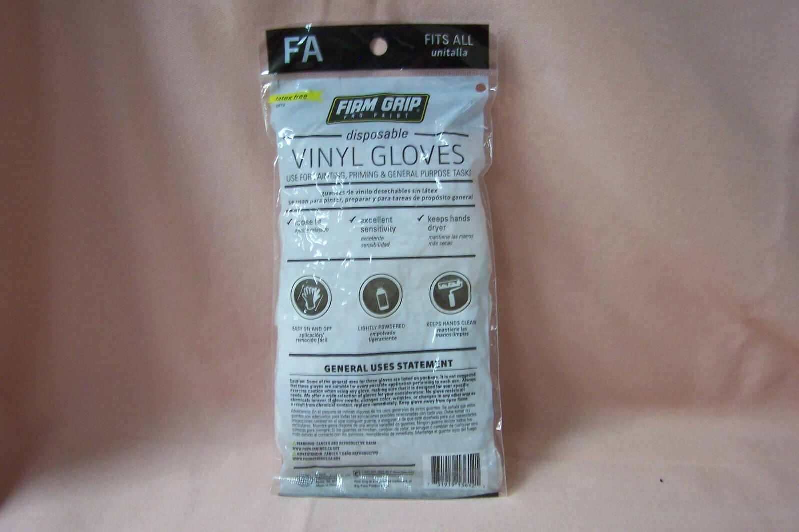 FIRM GRIP Pro Paint Disposable Vinyl Gloves 12 Glove Pack NEW Latex Free One Sz.