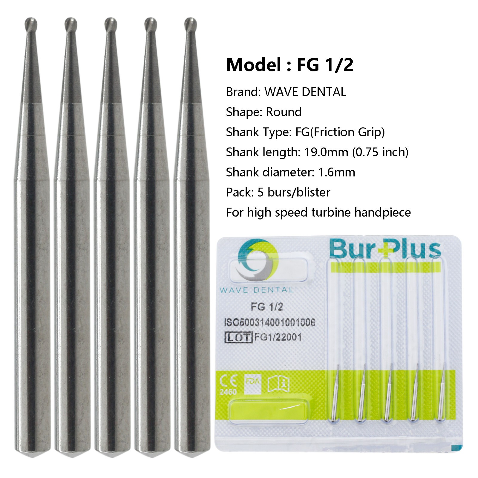 Wave Dental Carbide Burs Round for High Speed Handpiece FG 1/4 1/2 2 4 6 8 Prima