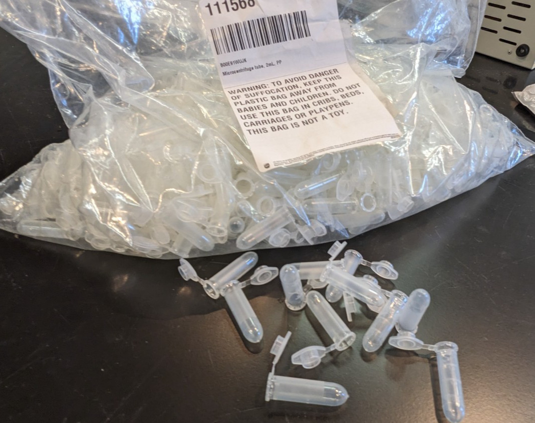 Lot of ~175 2mL Polypropylene Microcentrifuge Tubes Snap Cap Open Box, NOS