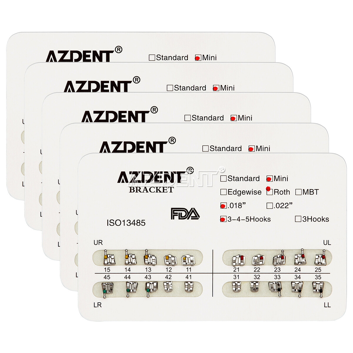 Dental Ortho Metal Brackets Braces Mini/Standard Roth/MBT 022/018 Hooks 3-4-5