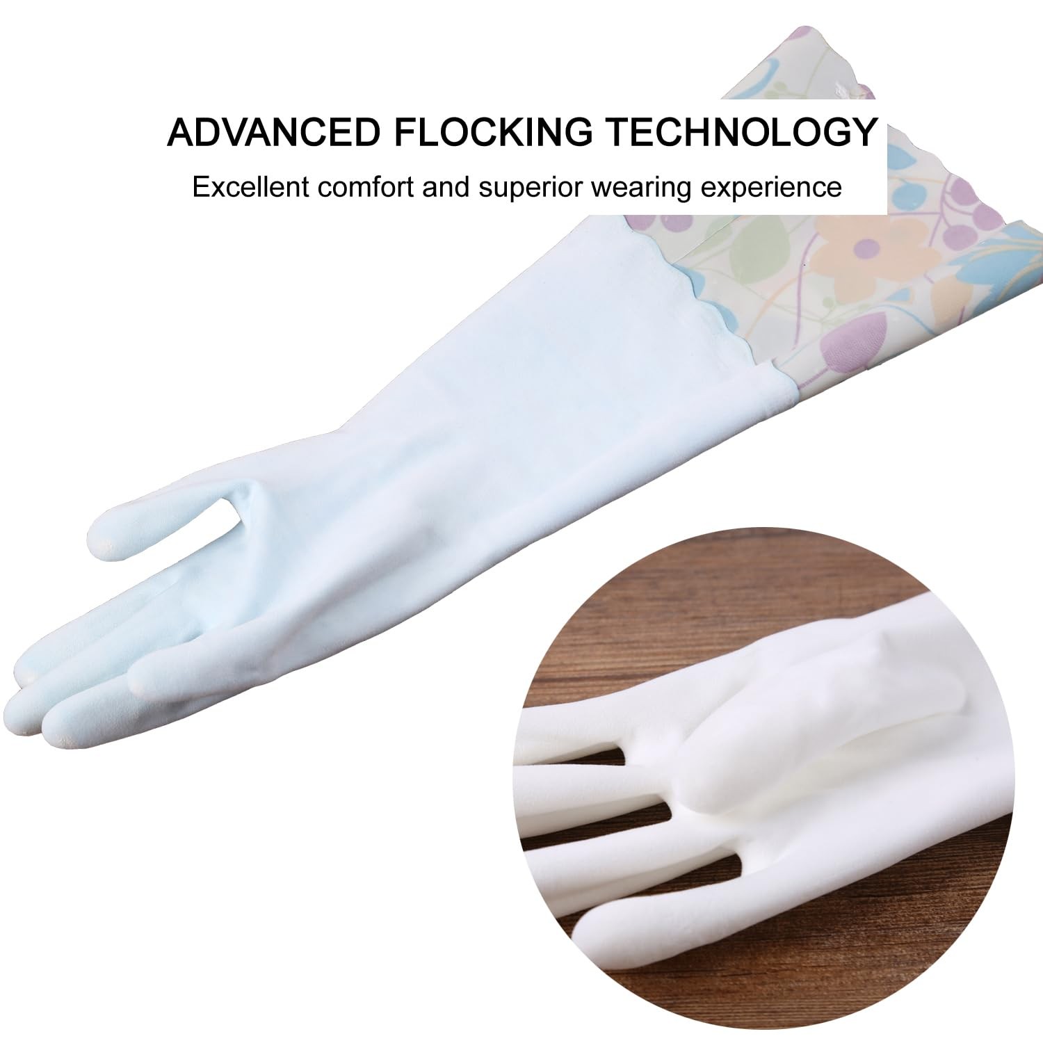 Rubber Cleaning Gloves, 3 Pairs, Long Cuff, Reusable, Non~Slip, Medium