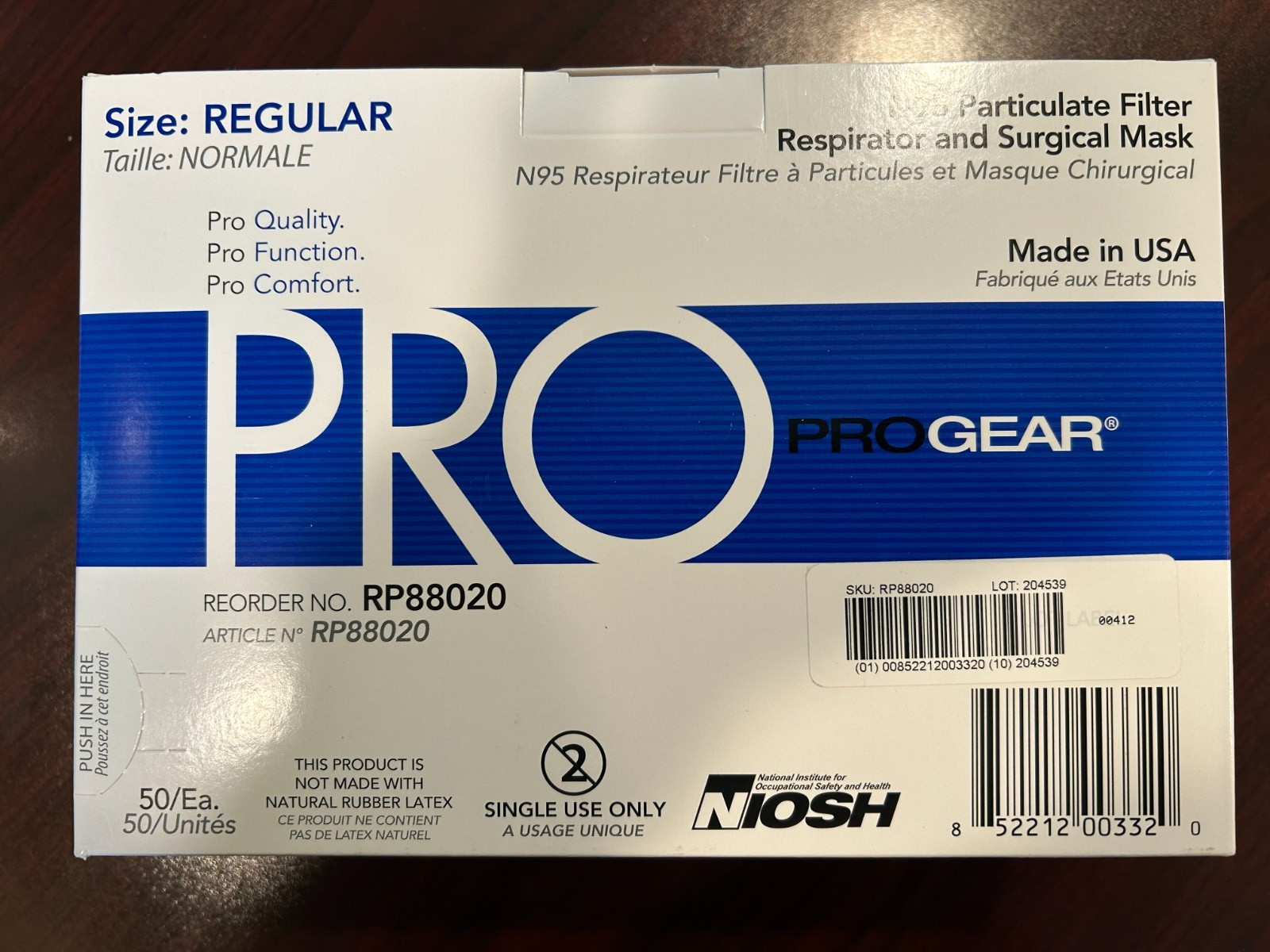 ProGear N95 Respirator Surgical Face Mask, Size Regular- Box of 50