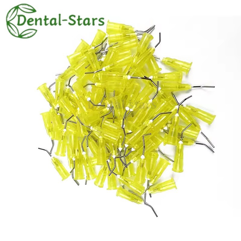 200Pcs Dental Irrigation Pre Bent Needle Tips For Flow Sealant Etchant Acid Tip