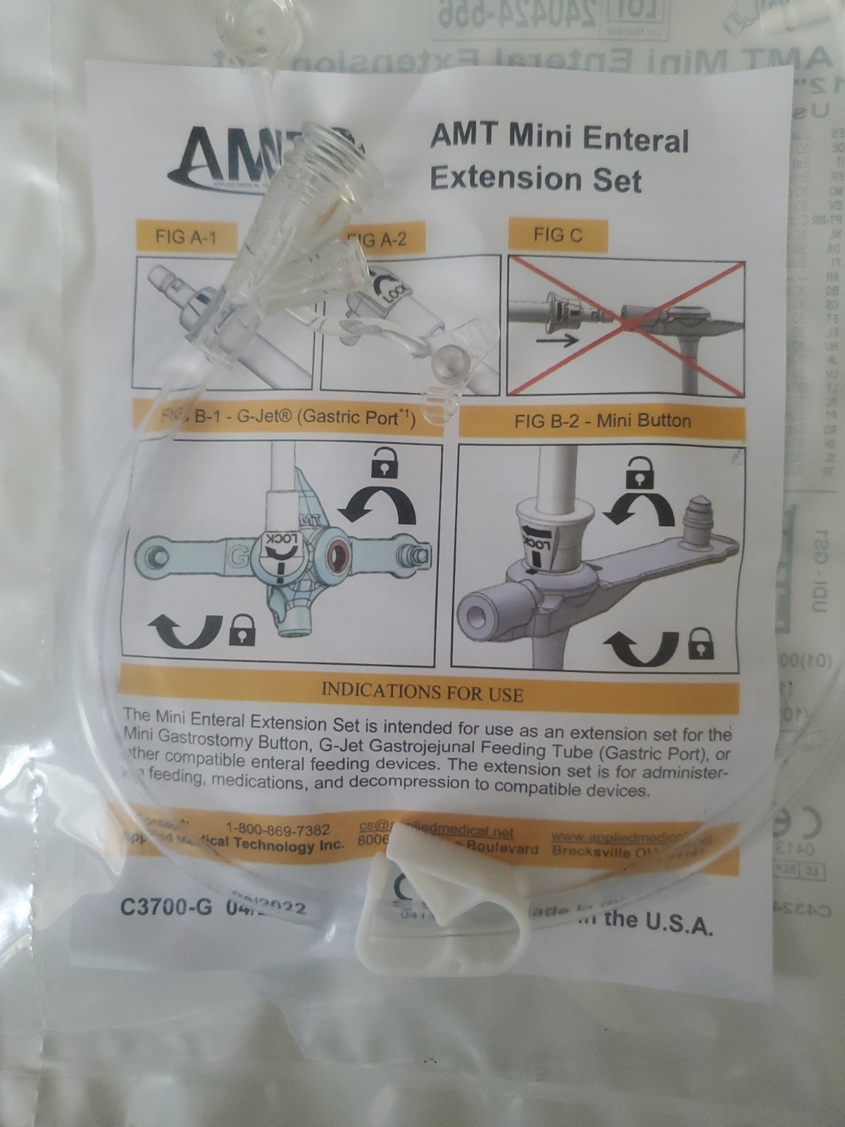 AMT Mini Enteral Extension Set Dual ENFit Y-Port 6-1222-ISOSAF LOT OF 23