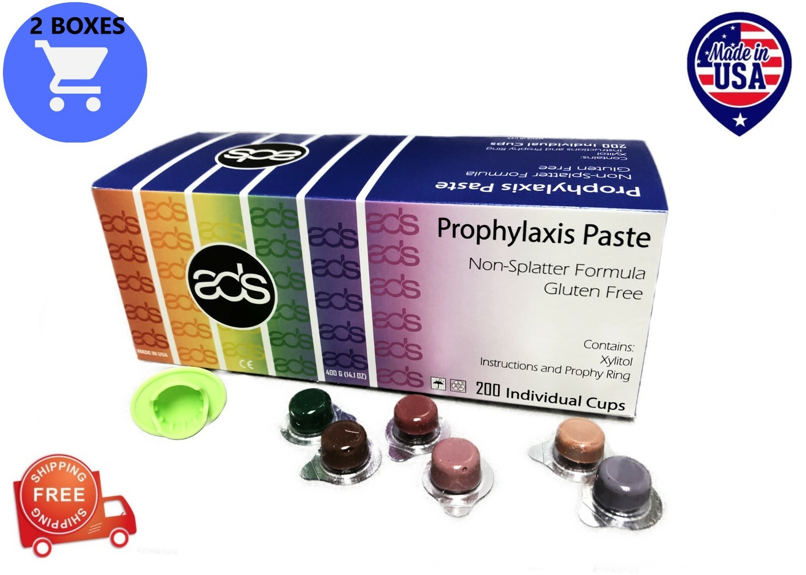 ADS PROPHY PASTE CUPS ASSORTED COARSE 200/BOX DENTAL W/FLOURIDE – 2 BOXES