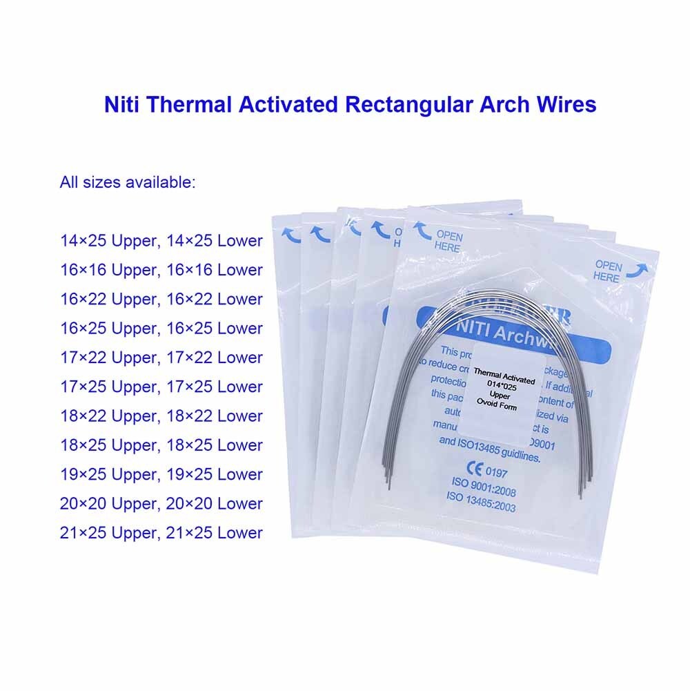 100×Dental Orthodontic Niti Thermal Activated Rectangular Arch Wires 14×25 Upper