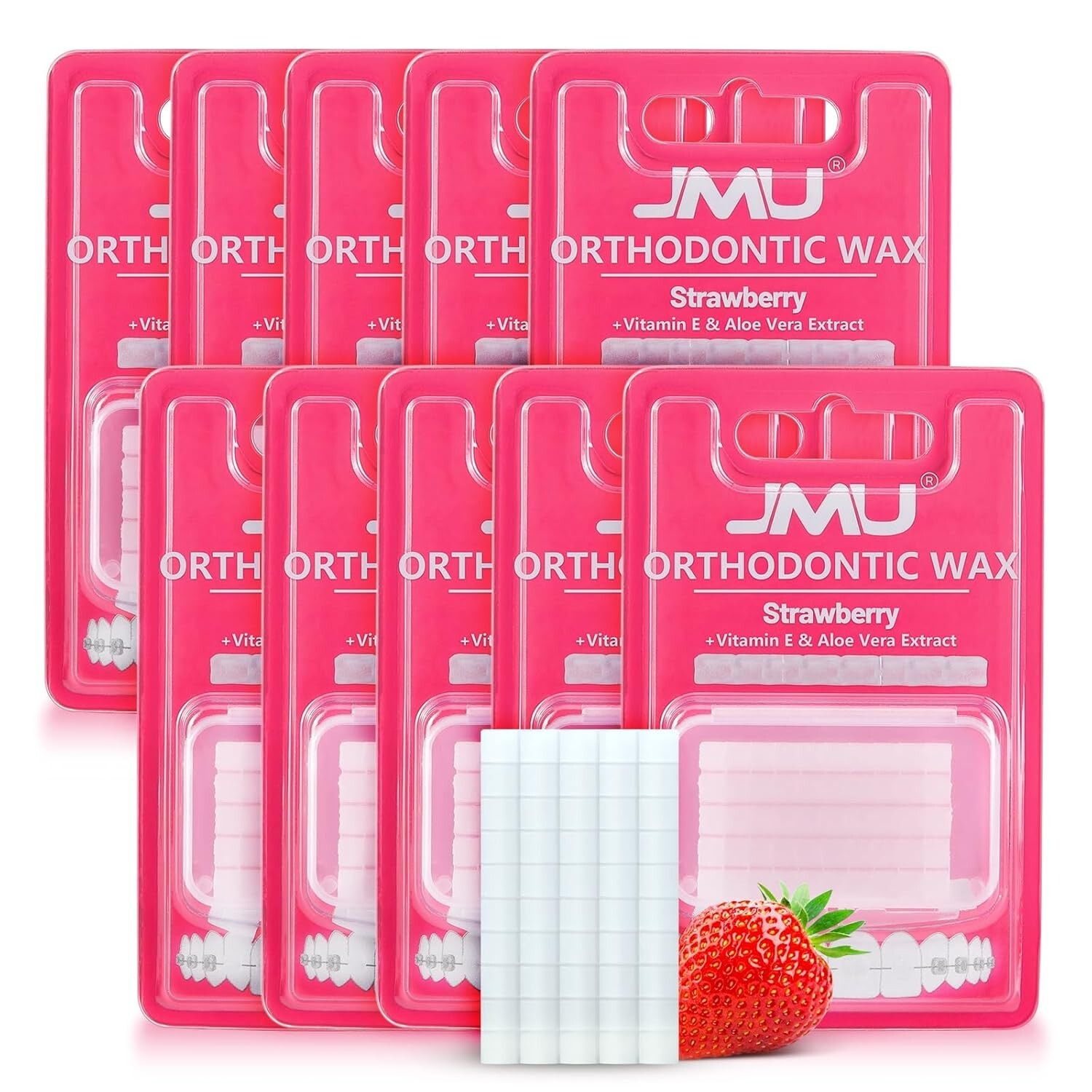 JMU Braces Wax 10 Pack, Orthodontic Wax Pre-cut 500 Wax Dots, Dental Wax Strawbe