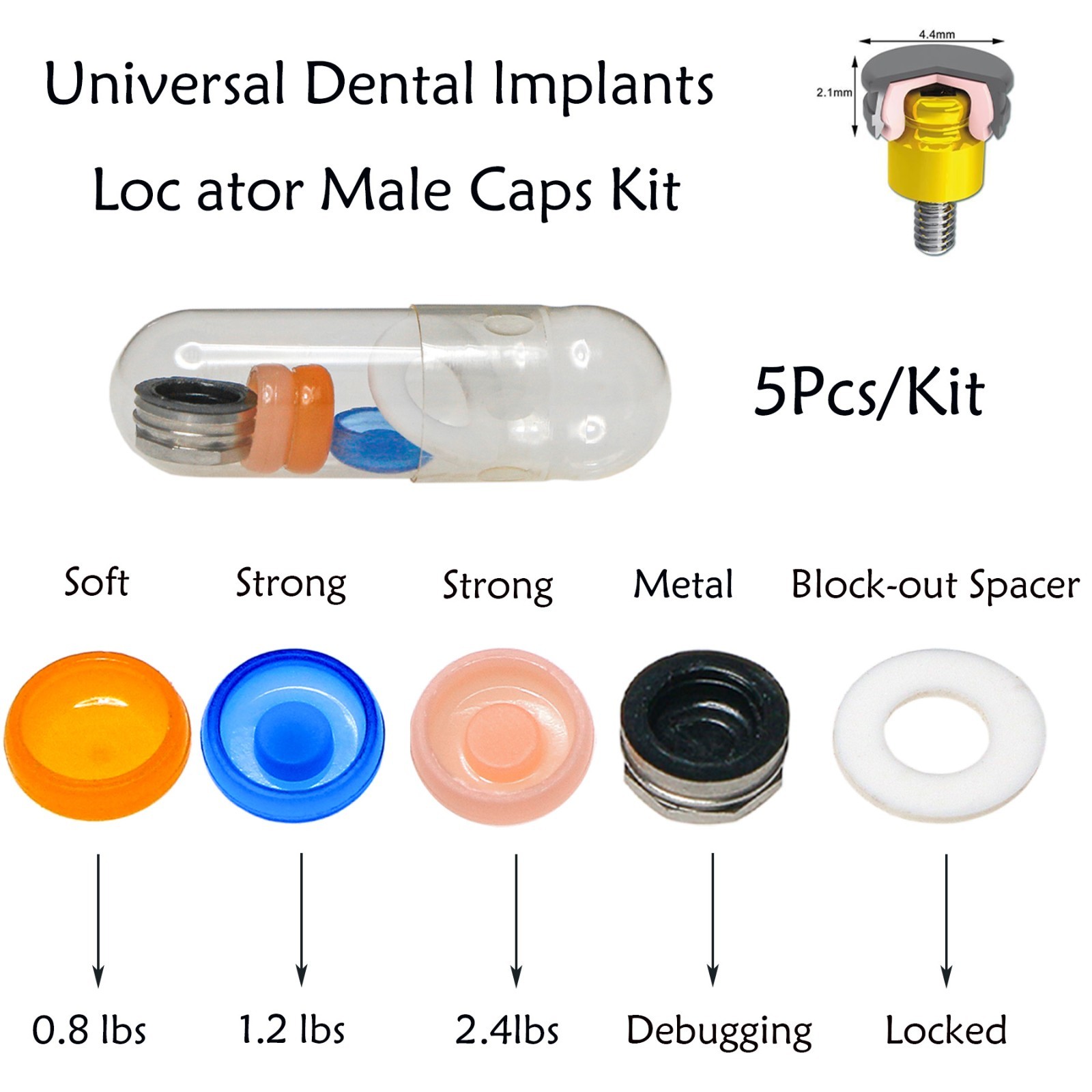 Universal Zest Locator Male Retention Caps Mixed Force Dental Lab Processing Kit