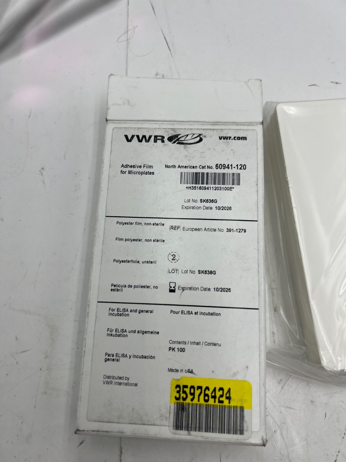 Pack of 100 VWR Adhesive Film 60941-120 for Microplates Polyester Non-Sterile