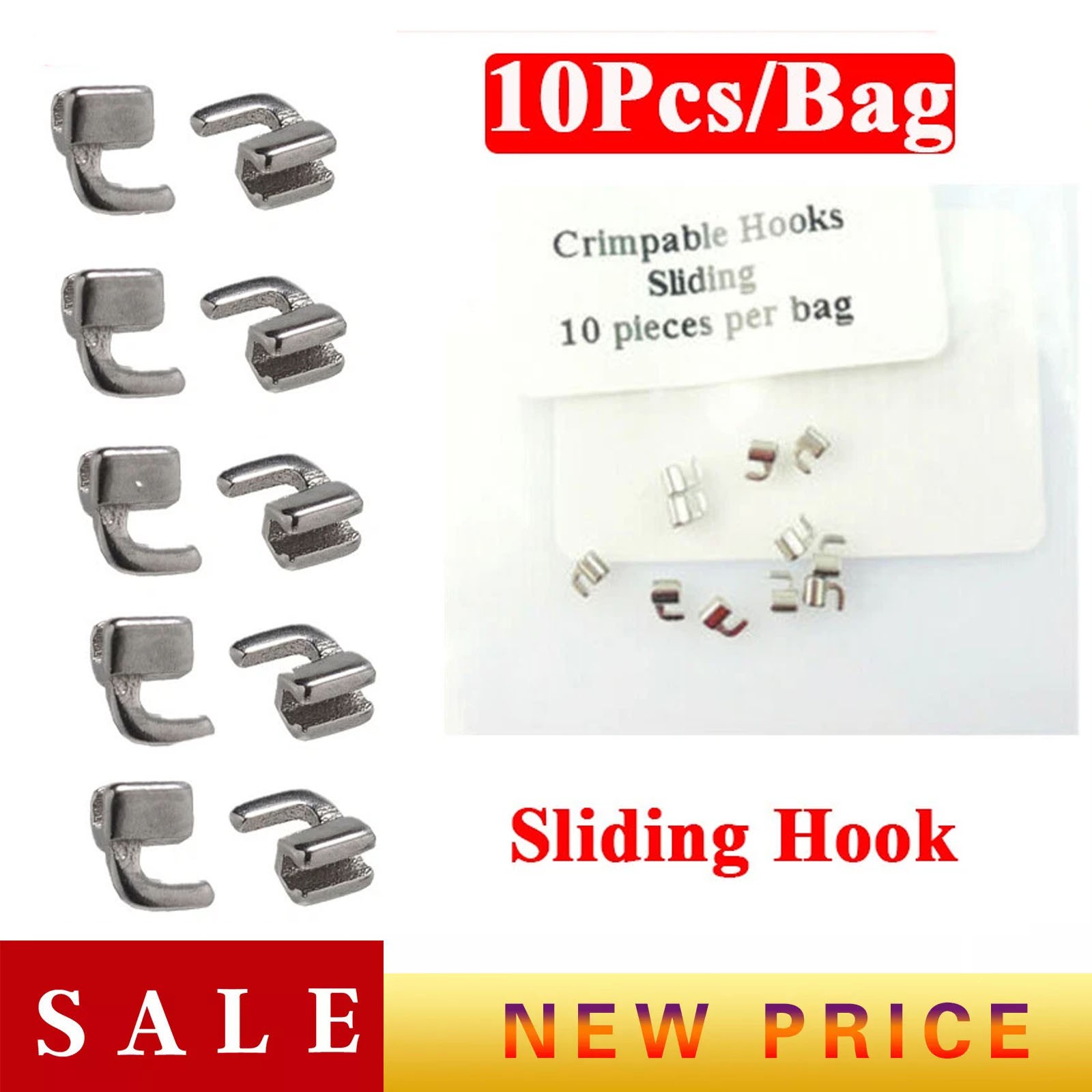 10X Dental Orthodontic Crimpable Hook sliding right/left/long/left for bracket