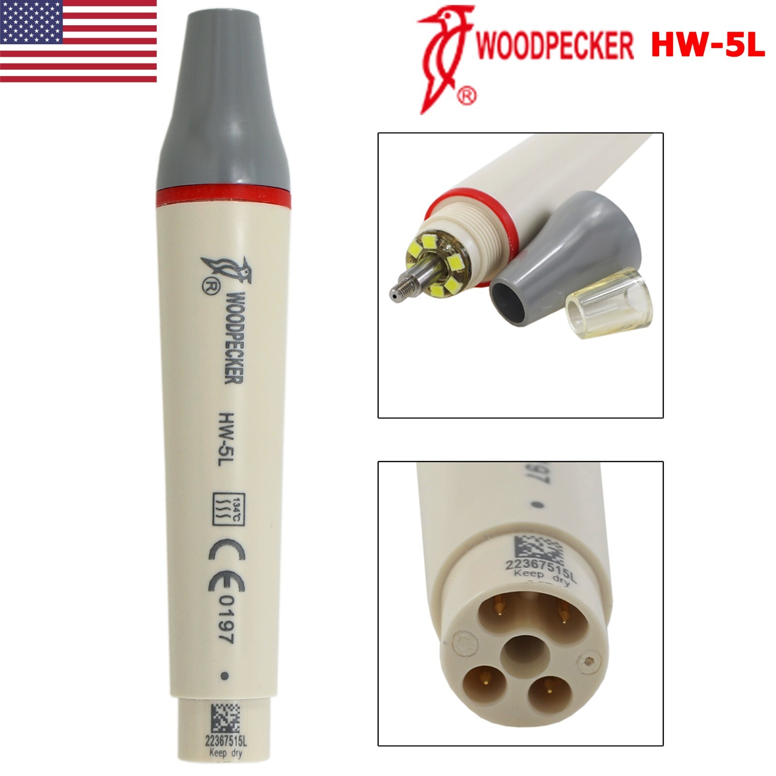 Woodpecker Dental Ultrasonic Scaler Handpiece HW-5L Piezo Tips G1 P1 P3 G4 EMS