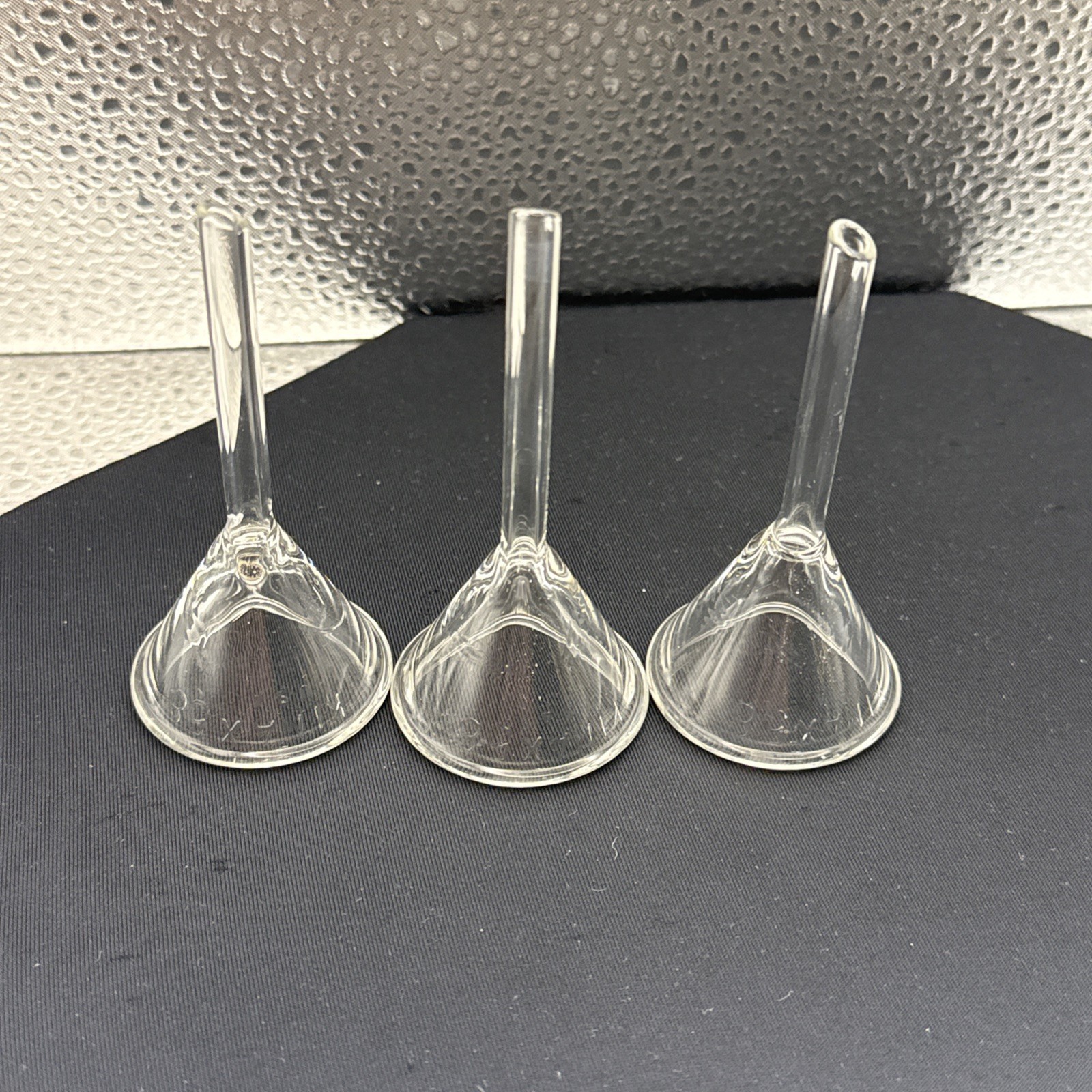 Set of (2) Kimble Kimax Glass 45mm 58º Short Stem Filling Funnel Lot of 3