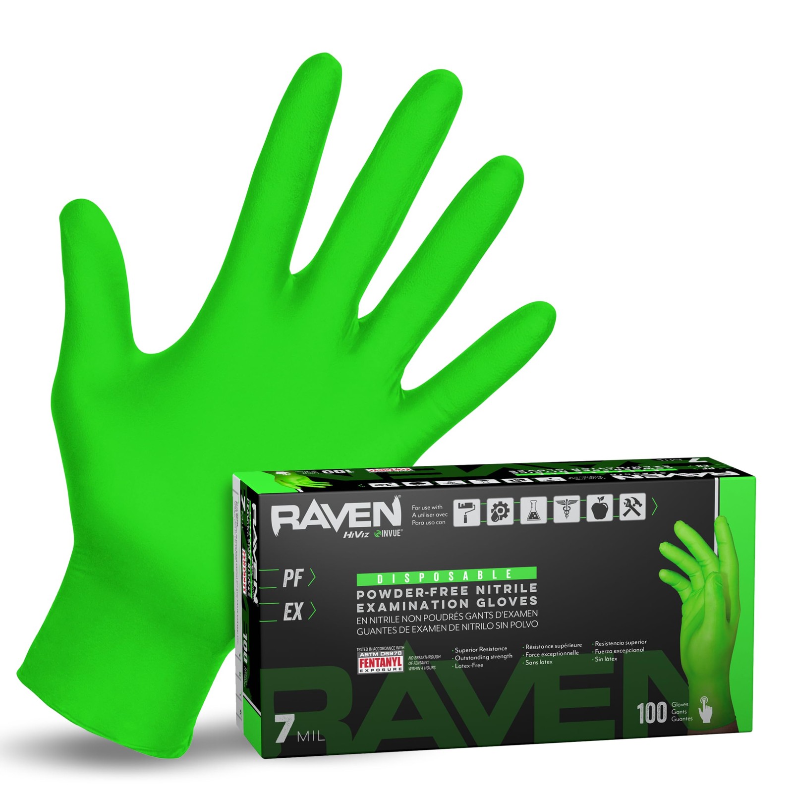 Safety 66551 Derma-VUE -Exam 6 Mil Nitrile Gloves, Medium, Neon Green
