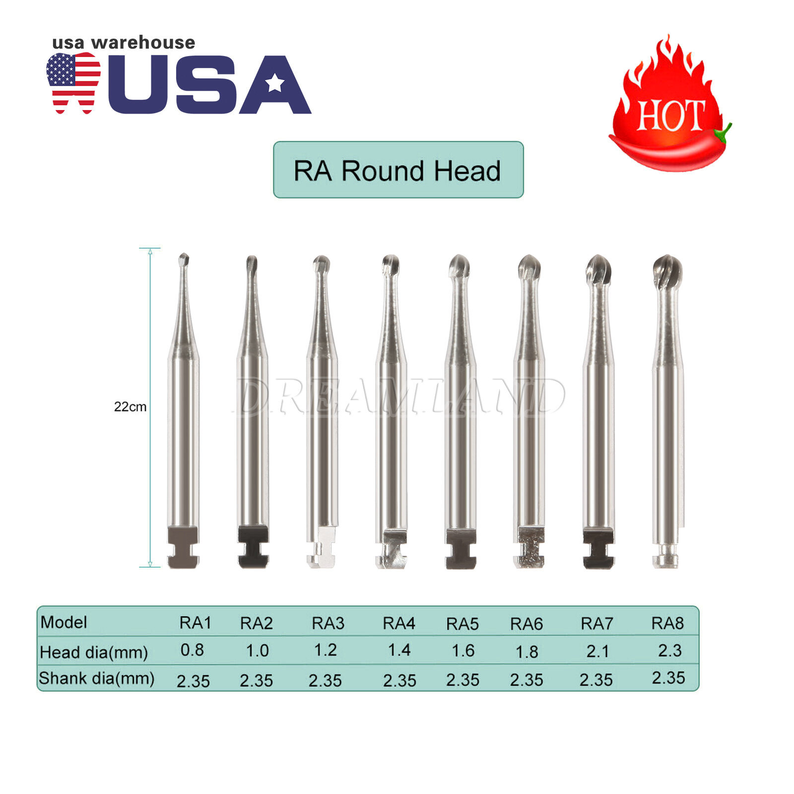 5 Pcs/Pack RA1-8 Dental Tungsten Carbide Bur F/ Low Speed Contra Angle Handpiece