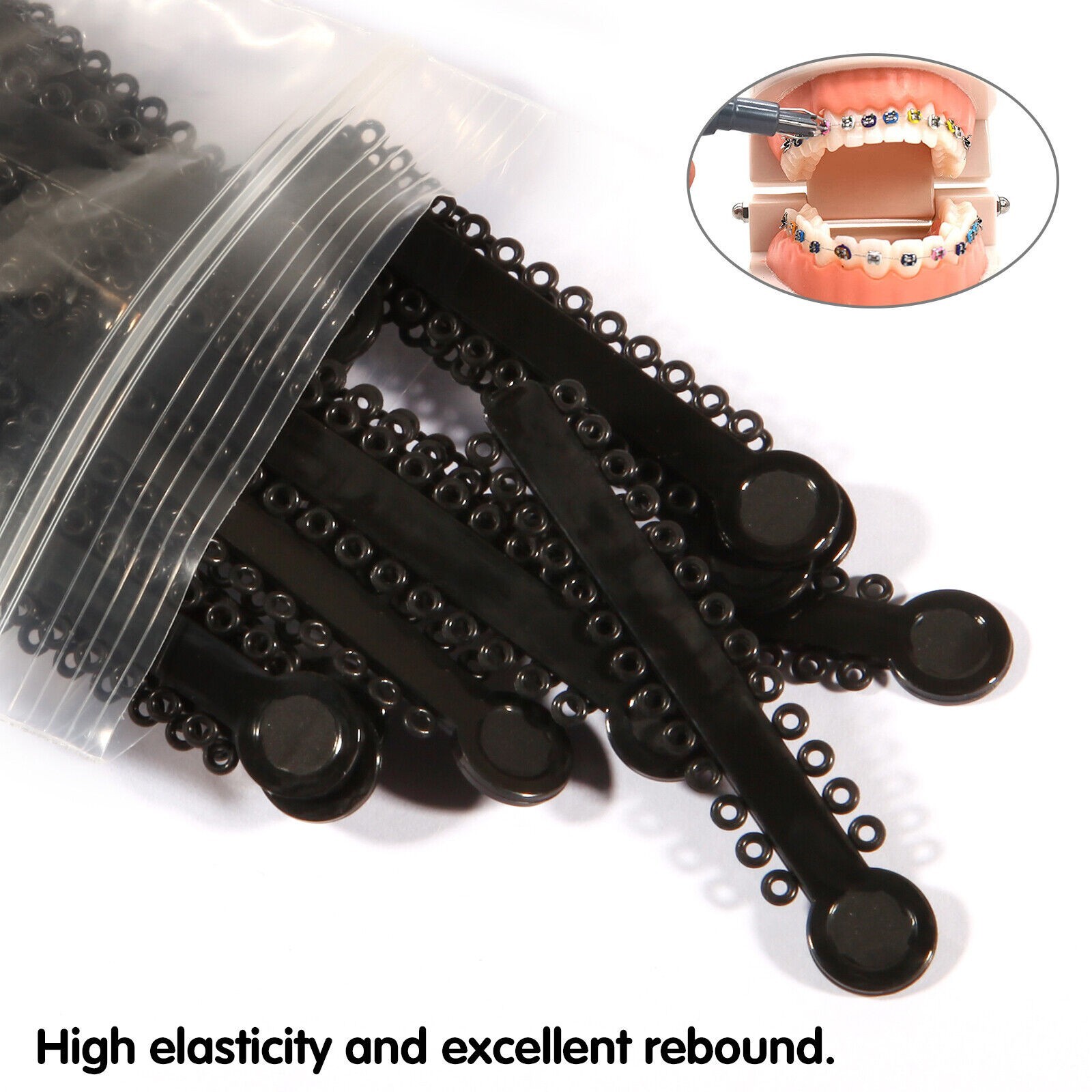 1040 Dental Orthodontic Ligature Ties Elastic Rubber Band Black/Rainbow Colors