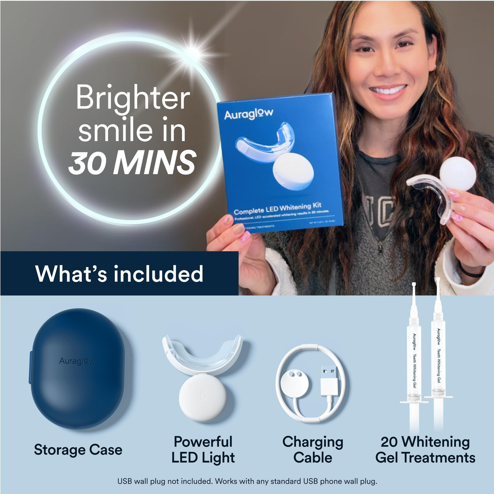 Auraglow Teeth Whitening Kit, LED 1 Count (Pack of 1), Complete Kit