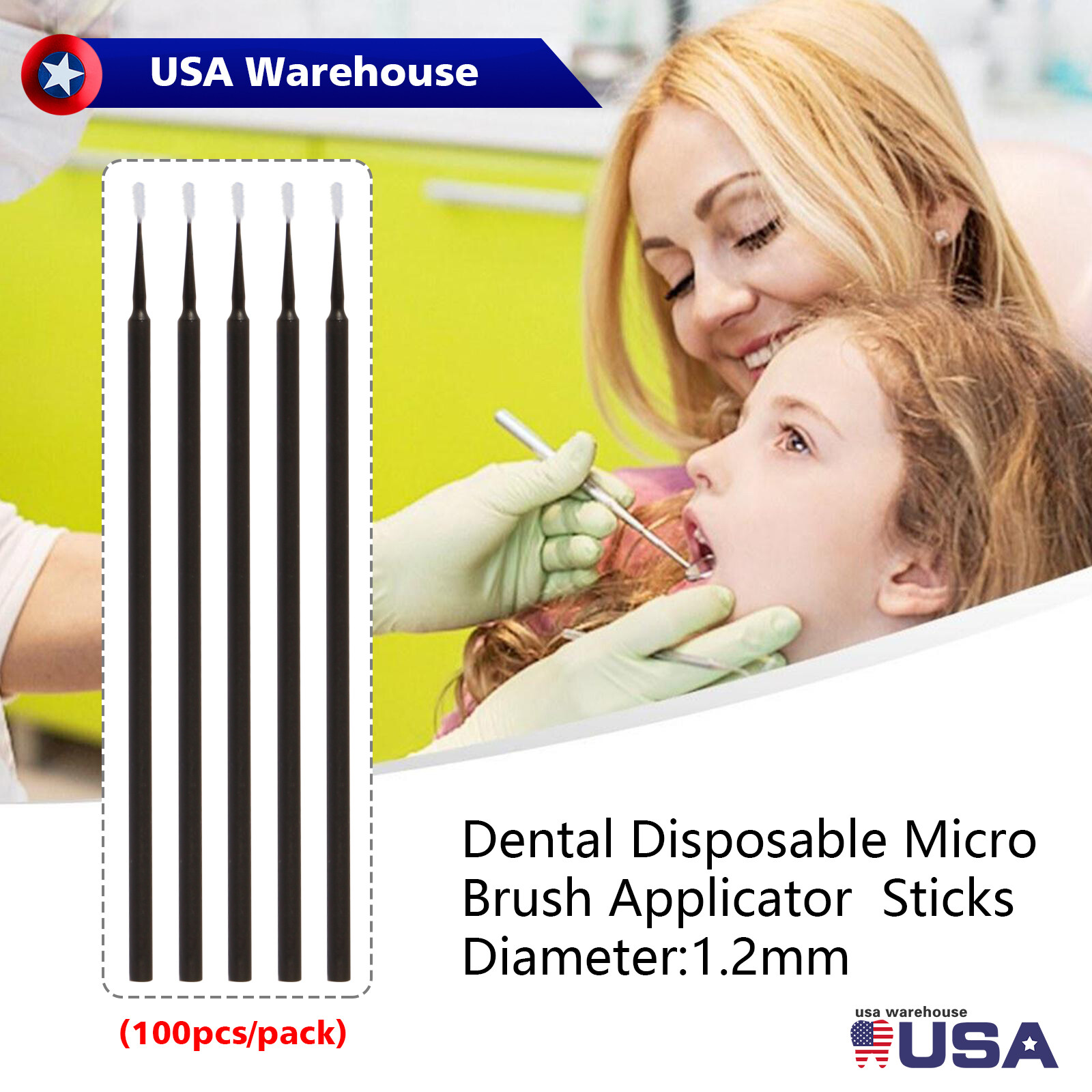 100Pcs Dental Disposable Micro Brush Tooth Applicator Tips Sticks 1.2mm black sl