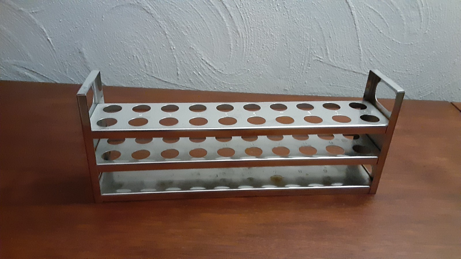 VINTAGE 20-Hole Stainless Steel Test Tube Rack , MARKED 1-10, 3 layer
