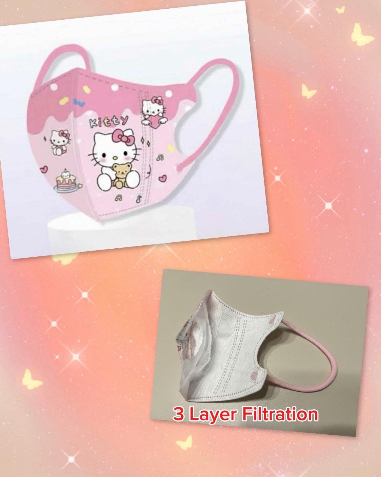 25 Hello Kitty Individual Wrapped Kids Cartoon Face Mask, Ages 5-12