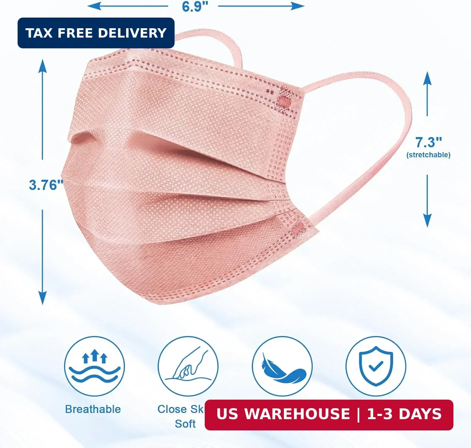 ZIYE 100/500 Pcs Disposable Face Masks, Breathable Mask 3 Layer with Nose Clip E