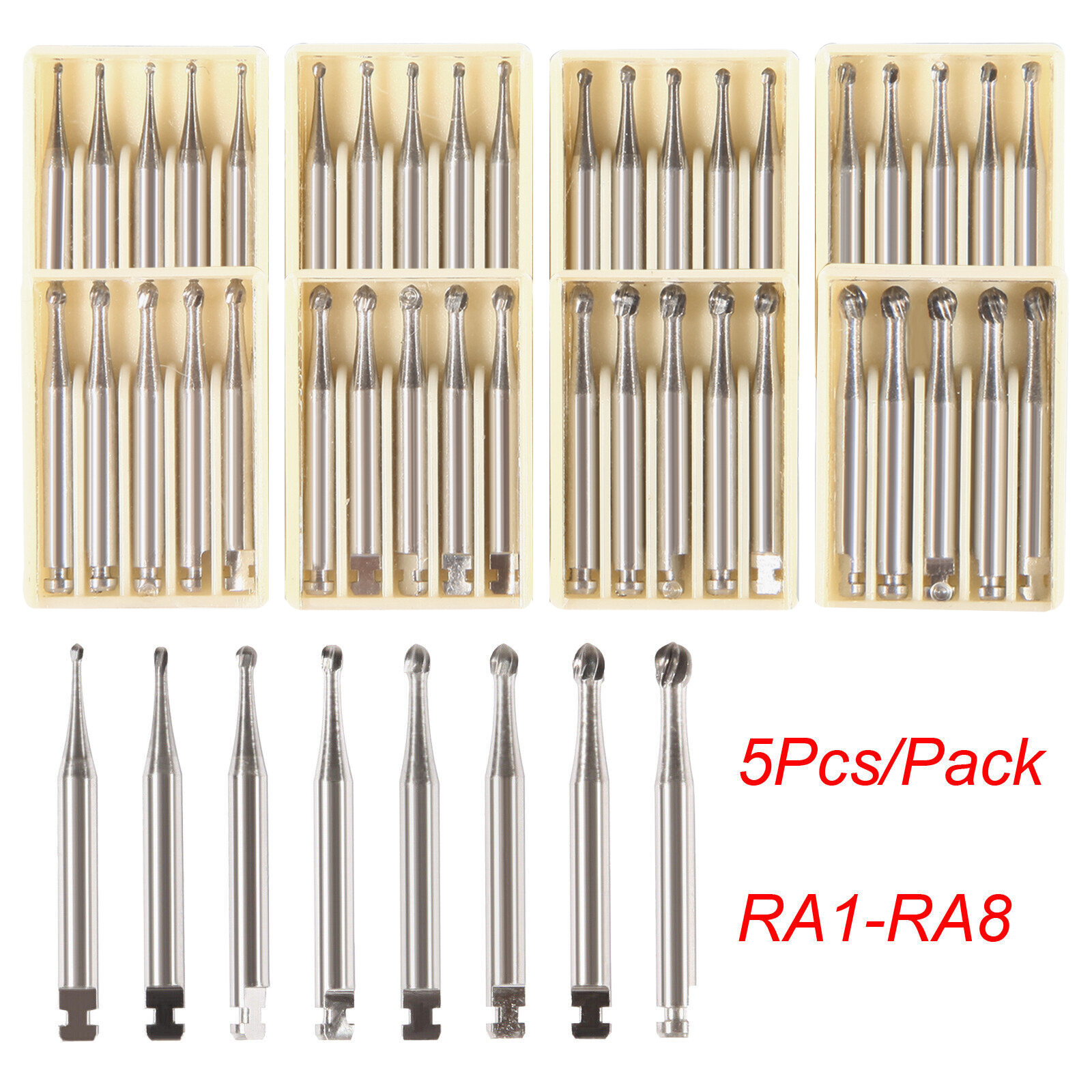 5-200pcs Dental Round Tungsten Carbide Bur Latch RA#1-8 for Slow Speed Handpiece