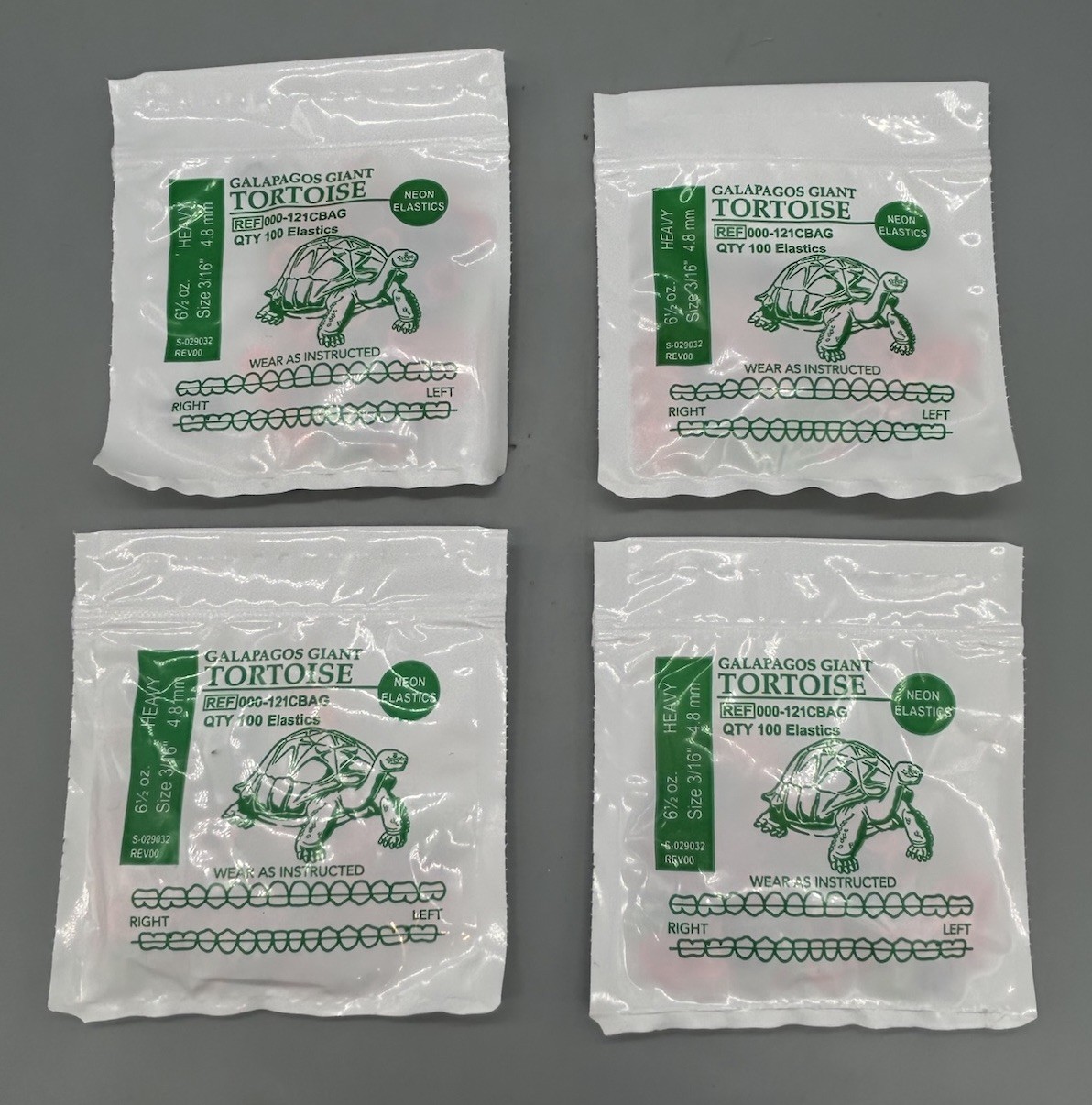 4 Neon Galapagos Giant Tortoise American Orthodontics Elastics Dental Bands
