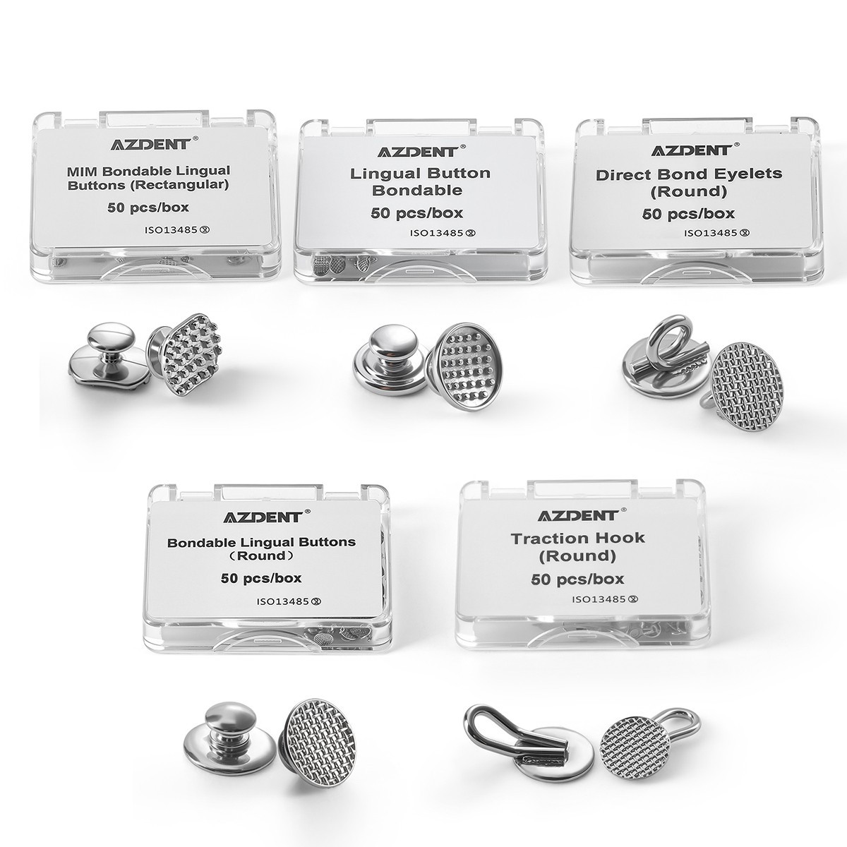 50pcs/Box Dental Ortho Lingual Buttons Bondable Round/Rectangular Mesh Base/MIM
