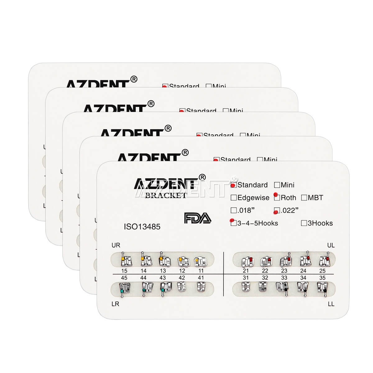 AZDENT Dental Orthodontic Brackets Braces Standard Roth .022 Hooks 3-4-5 FDA