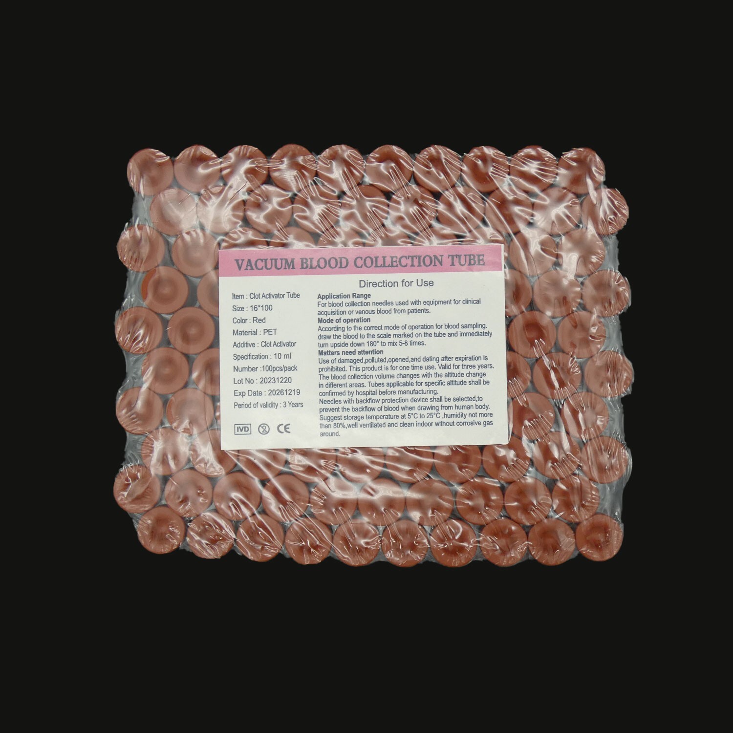 10ml Red Plug Top Vacuum Blood Collection Tubes, Clot Activator Tube, 100/pack
