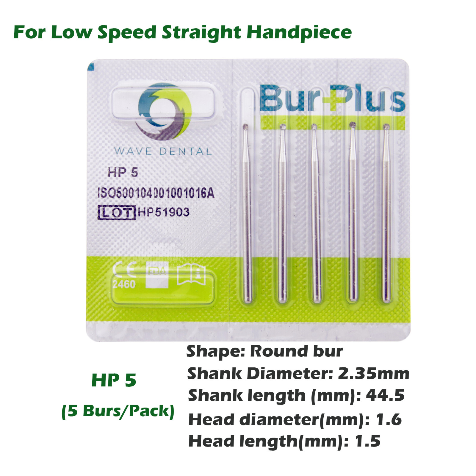 Wave Dental Carbide Burs Round HP 1/4 1 2 4 6 8 for Low Speed Straight Handpiece