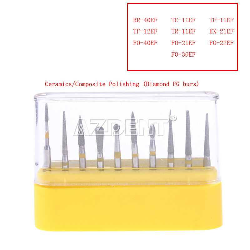 14 Type AZDENT Dental Diamond Burs Drills Kit FG101-114 for High Speed Handpiece