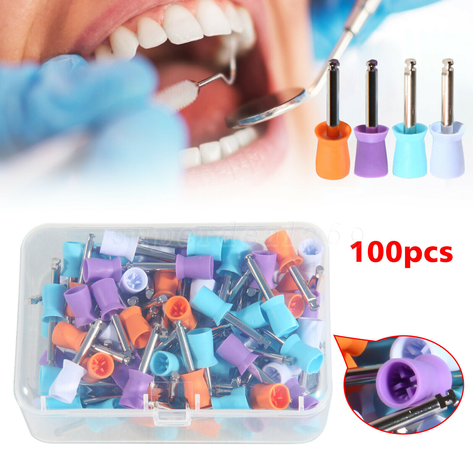 100 Dental Latch Type Paste Prophy Polishing Cups Soft Silicone Colorful Tips