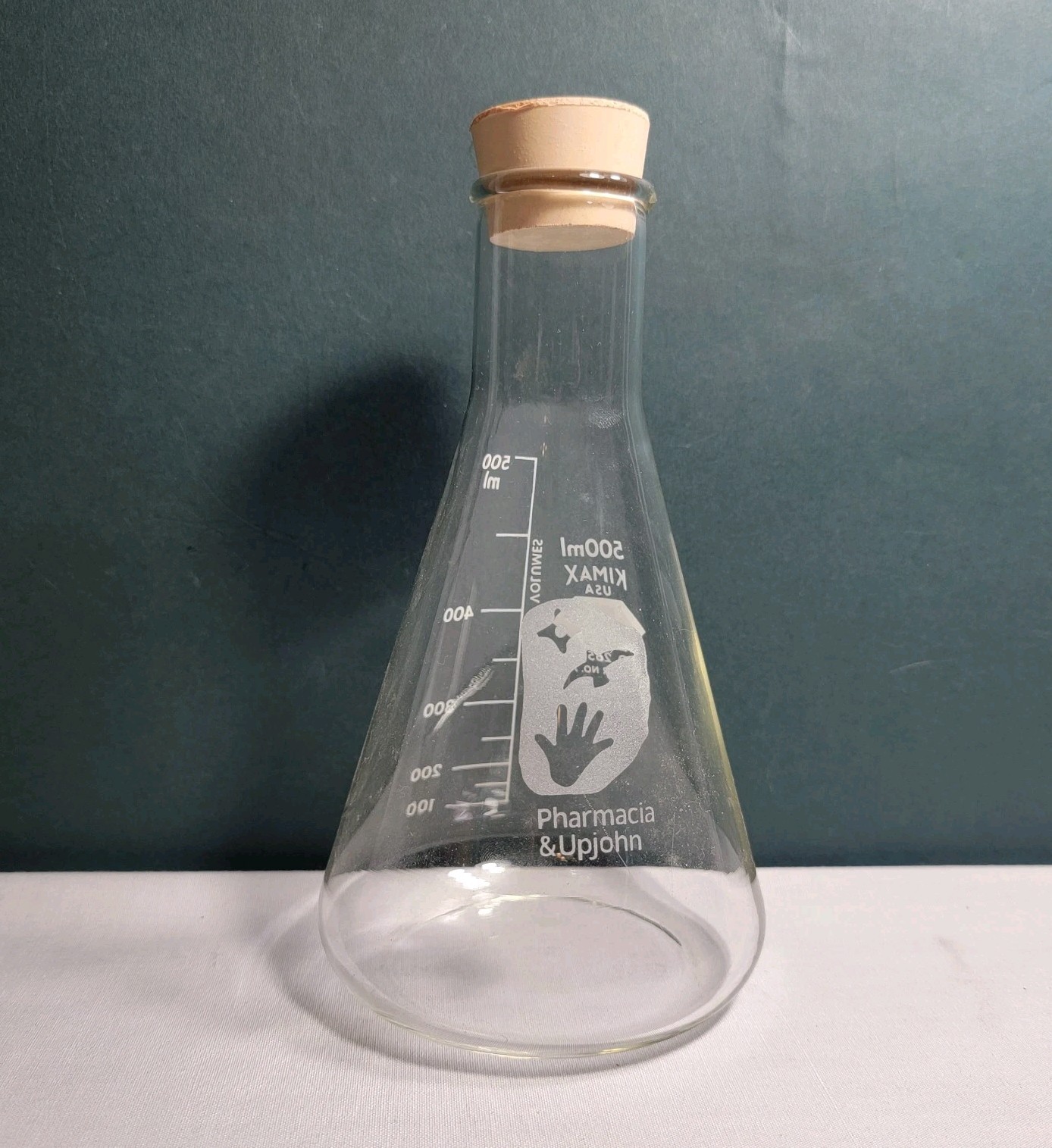 Lab Glassware KIMAX Conical Flask 500mL Graduated Pharmacia & UpJohn Stoppered