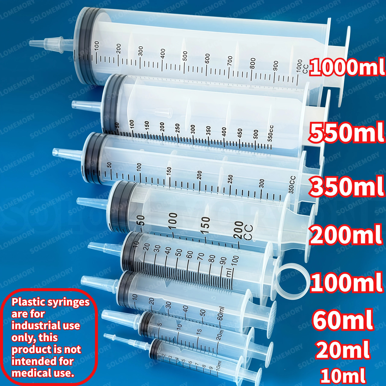 Plastic Syringe, Available in Capacities of 1000Ml, 550Ml, 350Ml, 200Ml, 100Ml,