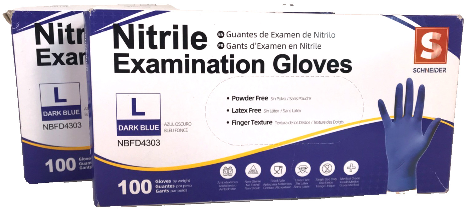 Schneider Nitrile Examination Gloves Dark Blue Size L Disposable Lot Of 200