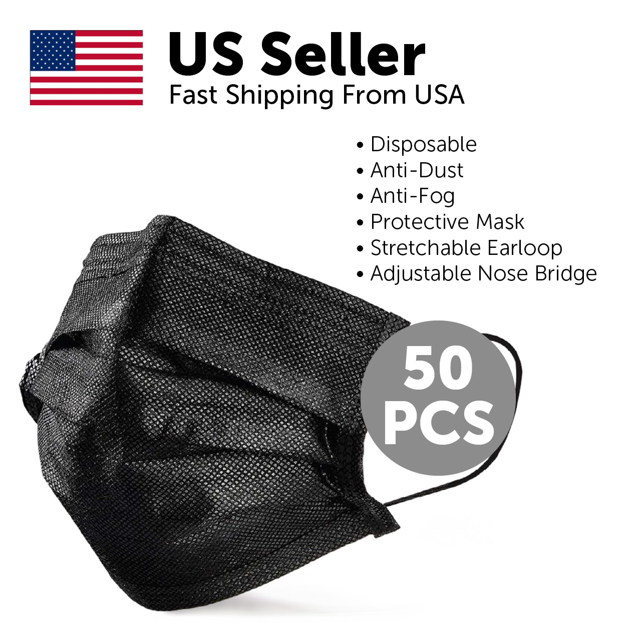 Face Mask Non Medical Surgical Disposable Protective 3 Ply Mouth Cover Black