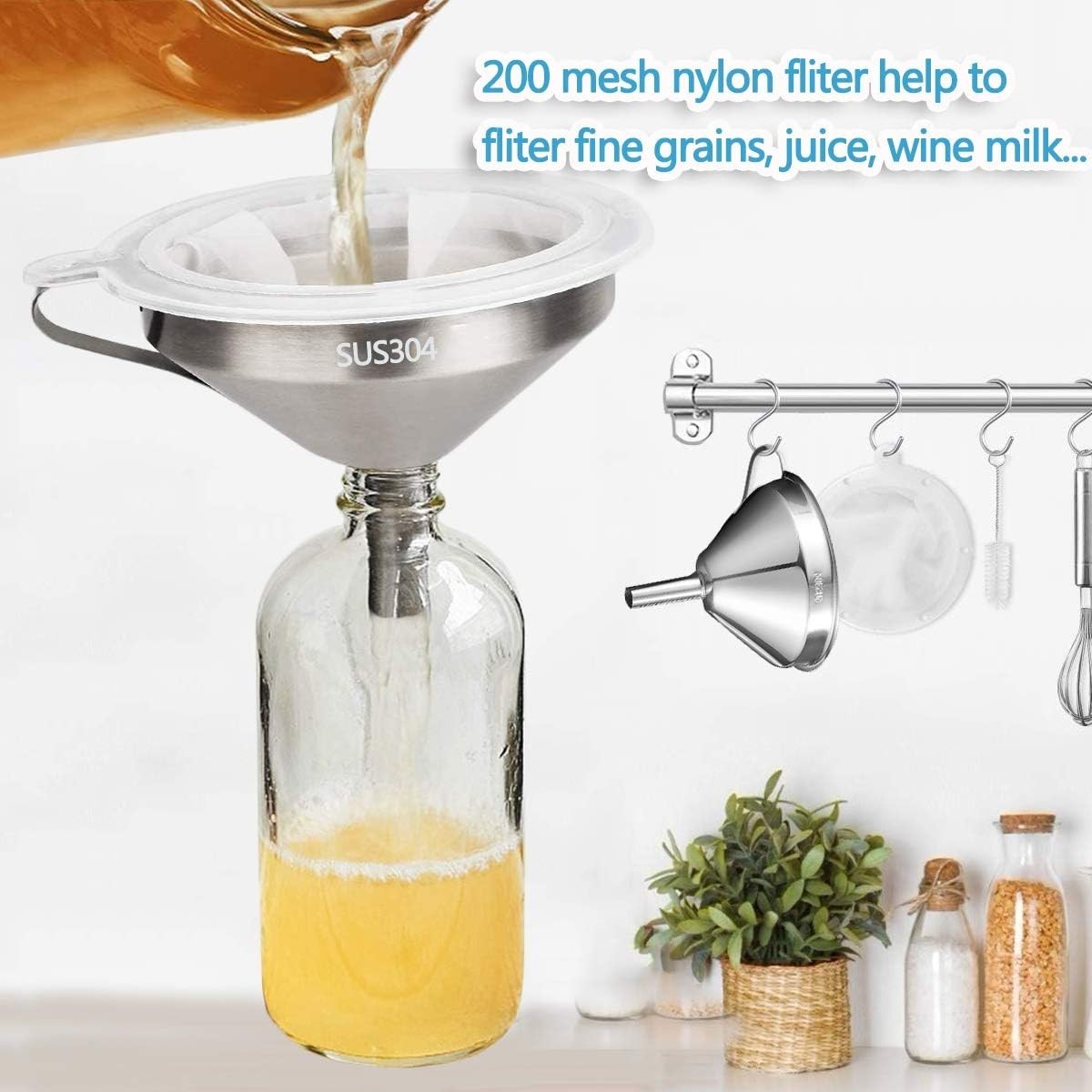 4 inch Stainless Steel Funnel with 200 Mesh Filter Screen for Transfer…