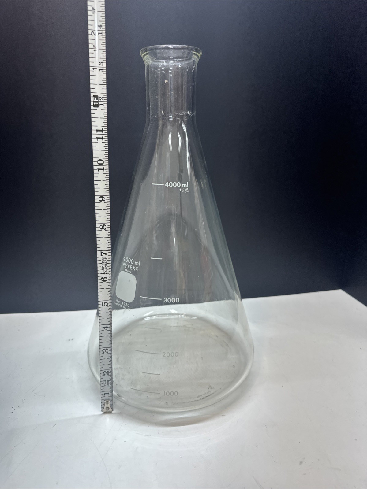CORNING PYREX 4000mL 4L Glass Graduated Heavy Duty Rim Erlenmeyer Flask 4980-4L
