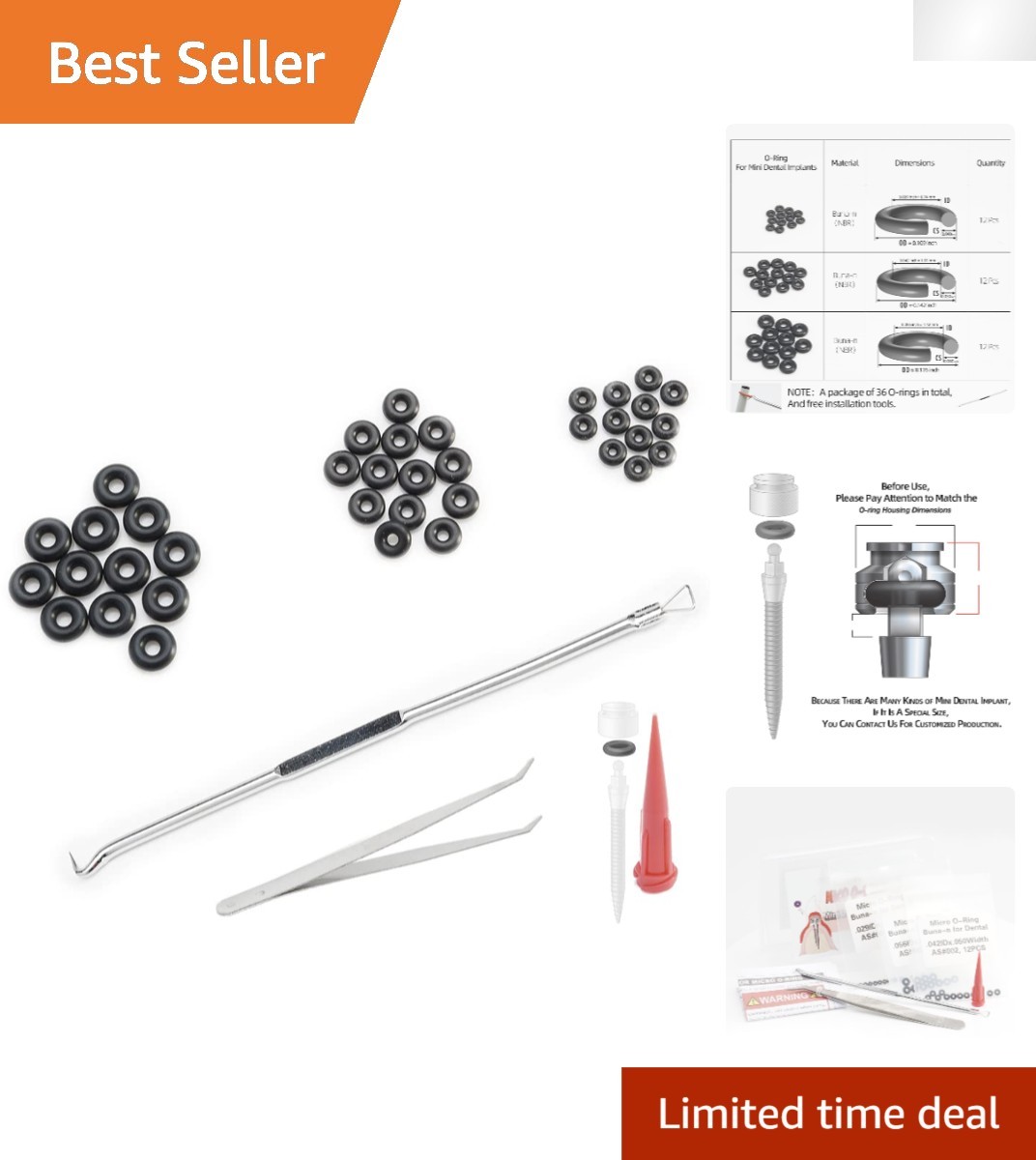 Comprehensive 36 Count O-Ring Tool Kit for Mini Dental Implants, 3 Size Options